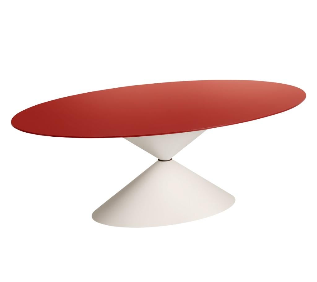 Modern Elliptical Hourglass Shaped Table In Marble Top & Lacquered Metal Base For Sale