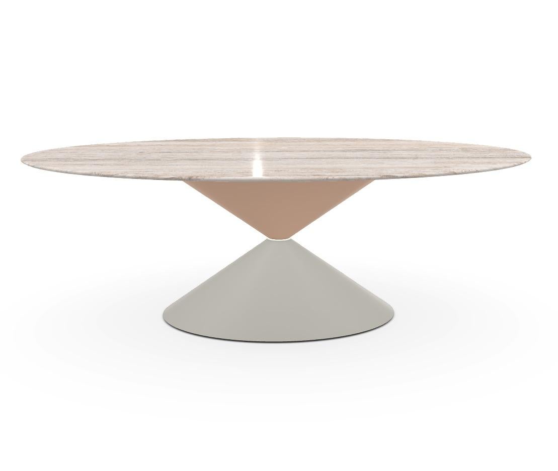 Elliptical Hourglass Shaped Table In Marble Top & Lacquered Metal Base For Sale 1