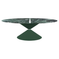 Tavolo ellittico a forma di clessidra con piano in marmo e base in metallo laccato