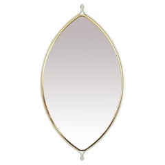 Elliptical Lens Mirror White Lacquer Brass Midcentury, Italy