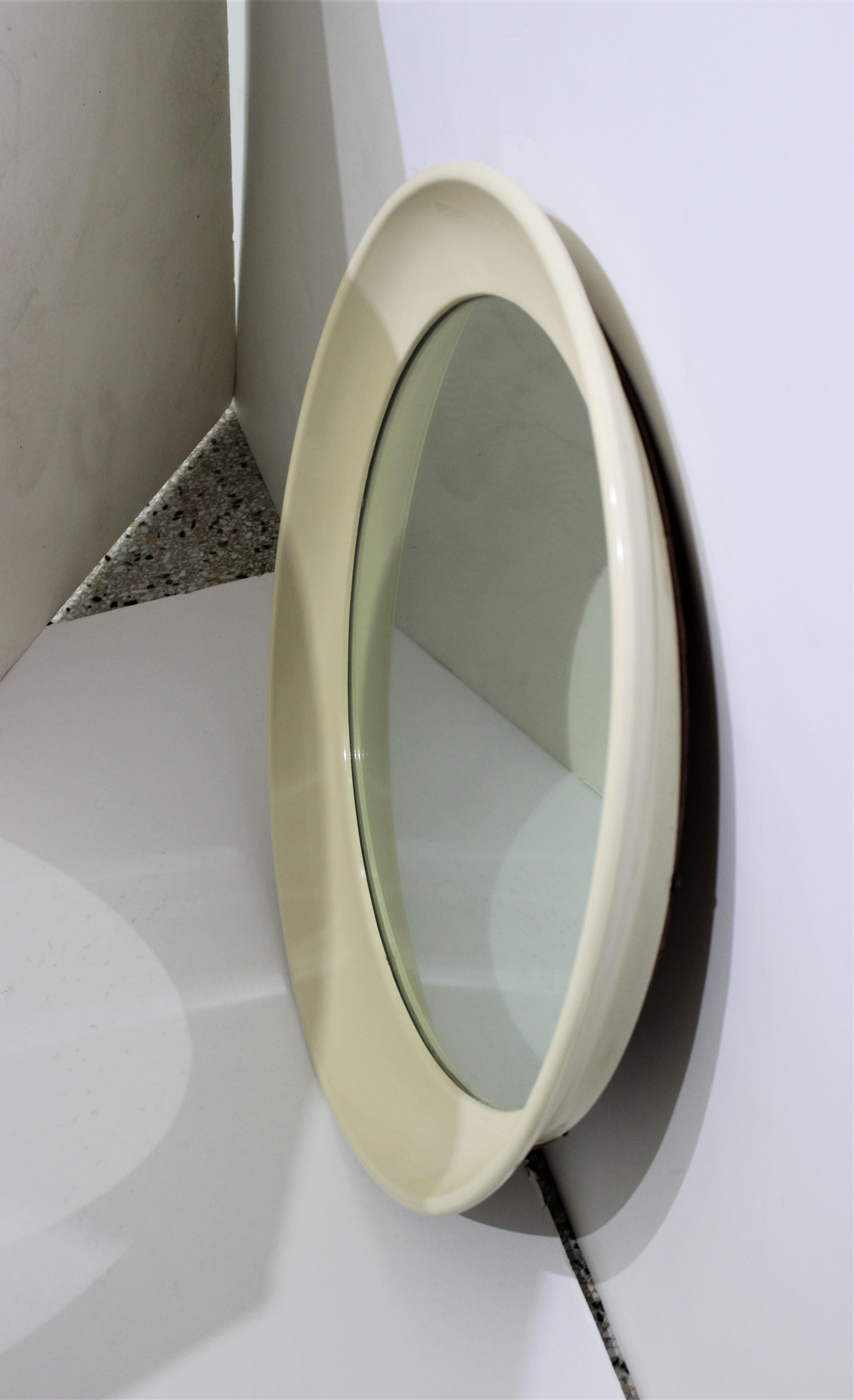 Italian Elliptical Mirror in Cream Color Resin, Italy