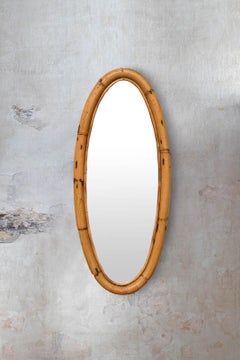 Elliptical Mirror With Thick Cane Frame, Italy 1970