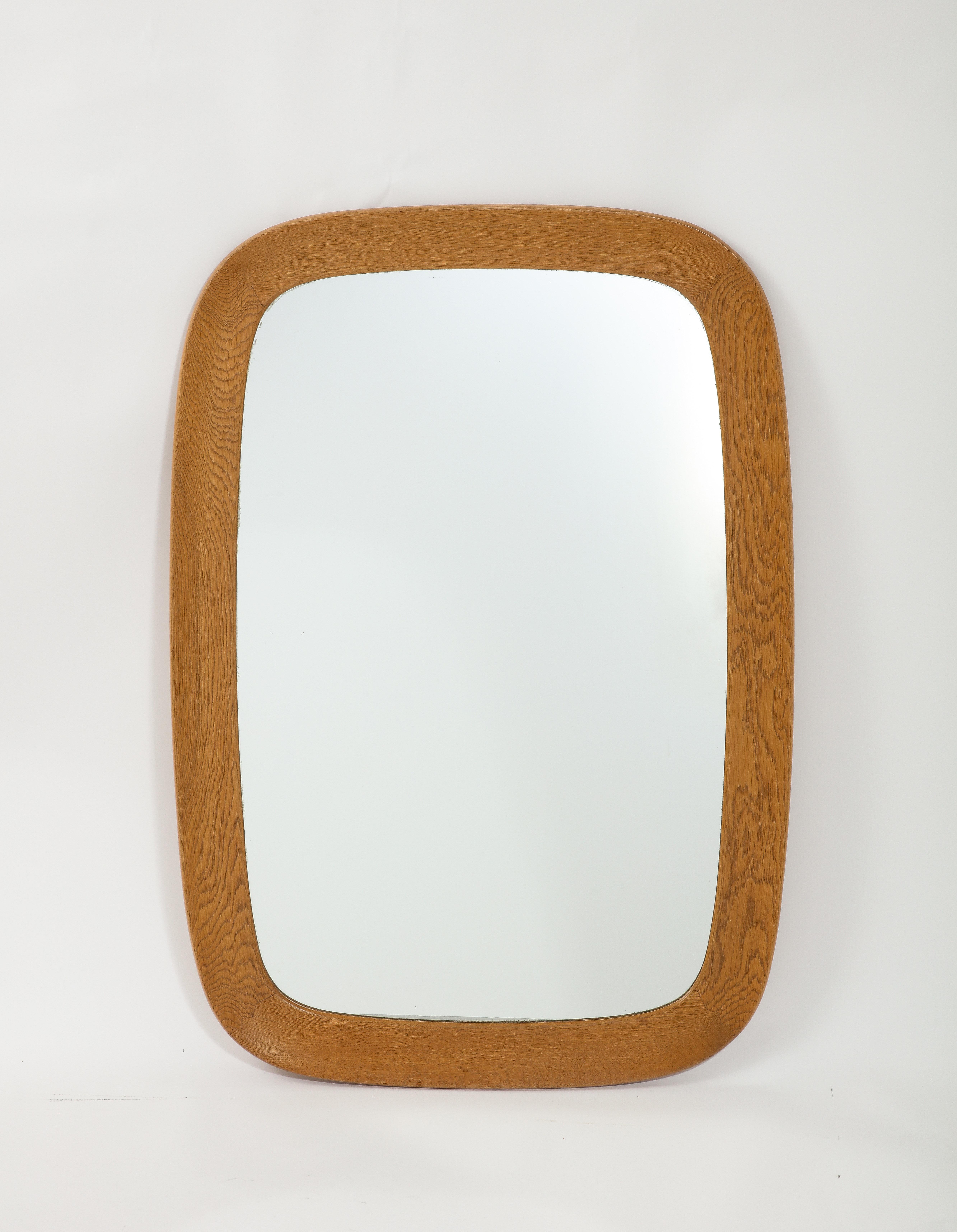 Large Fröseke AB Nybrofabriken Wall Mirror, Solid Oak Frame, Sweden, 1960's 5