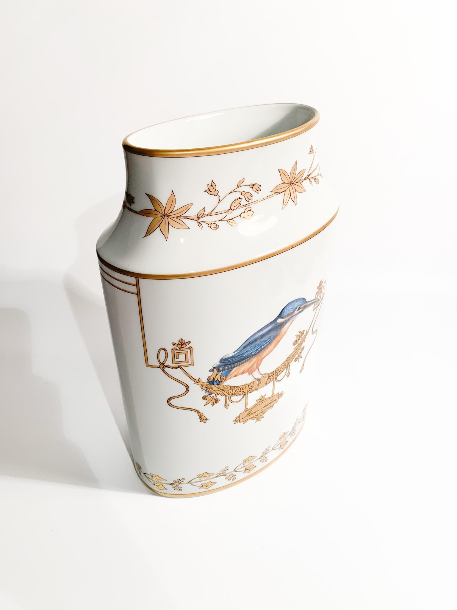 Italian Elliptical Porcelain Volière Vase by Ginori 1735