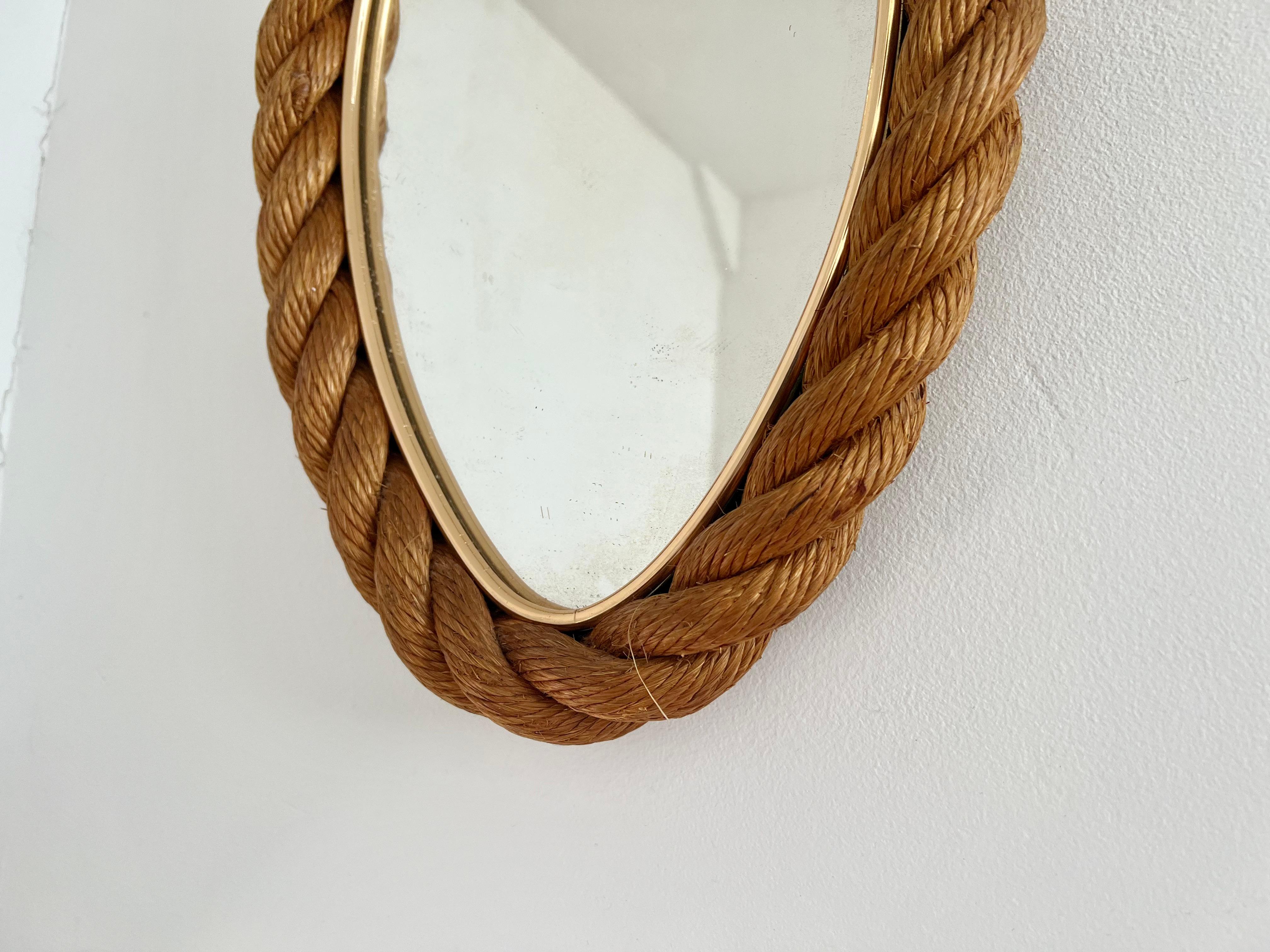 Elliptical rope frame wall mirror, Audoux & Minet, France 1960s 4