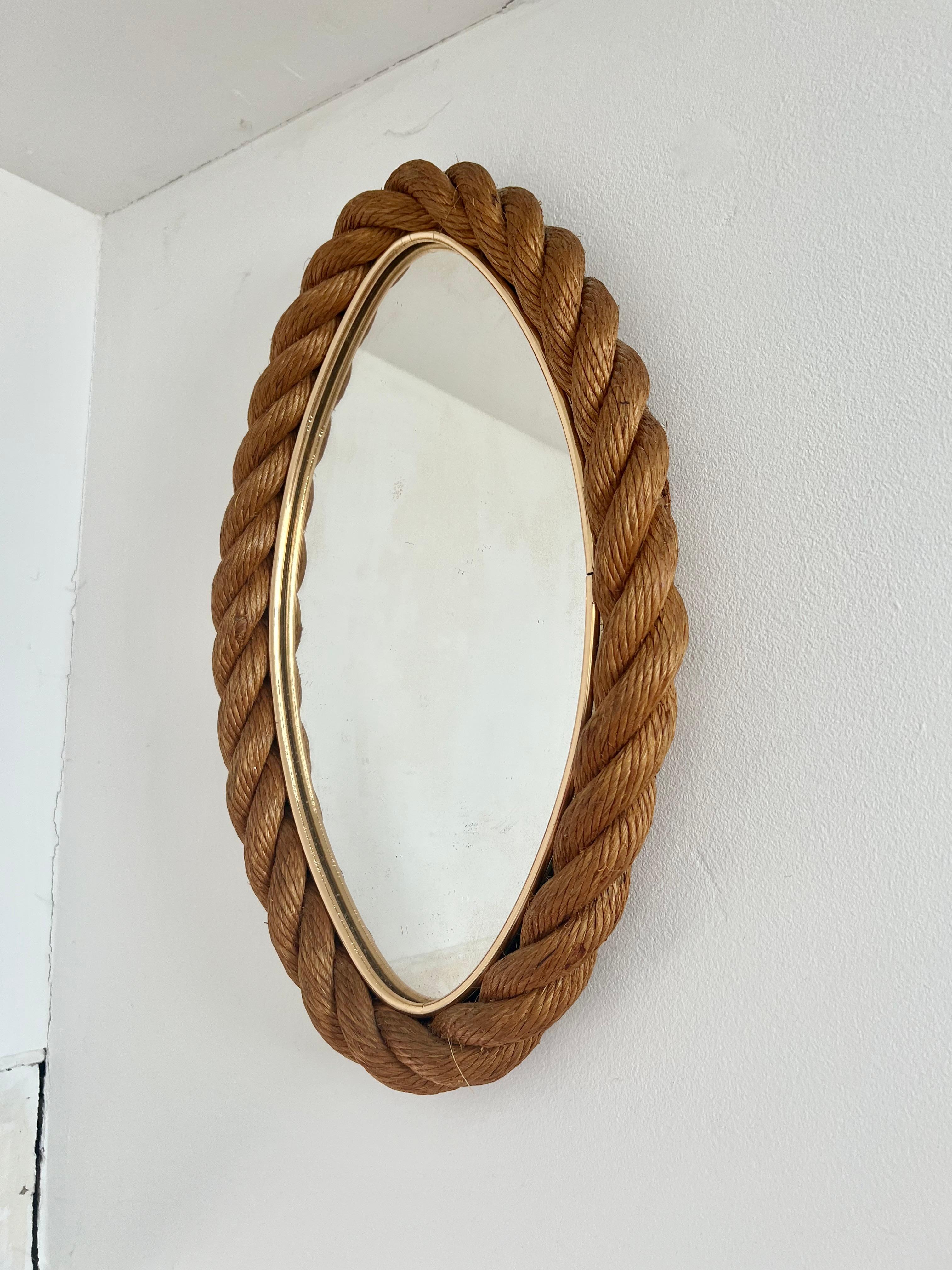 Elliptical rope frame wall mirror, Audoux & Minet, France 1960s 5