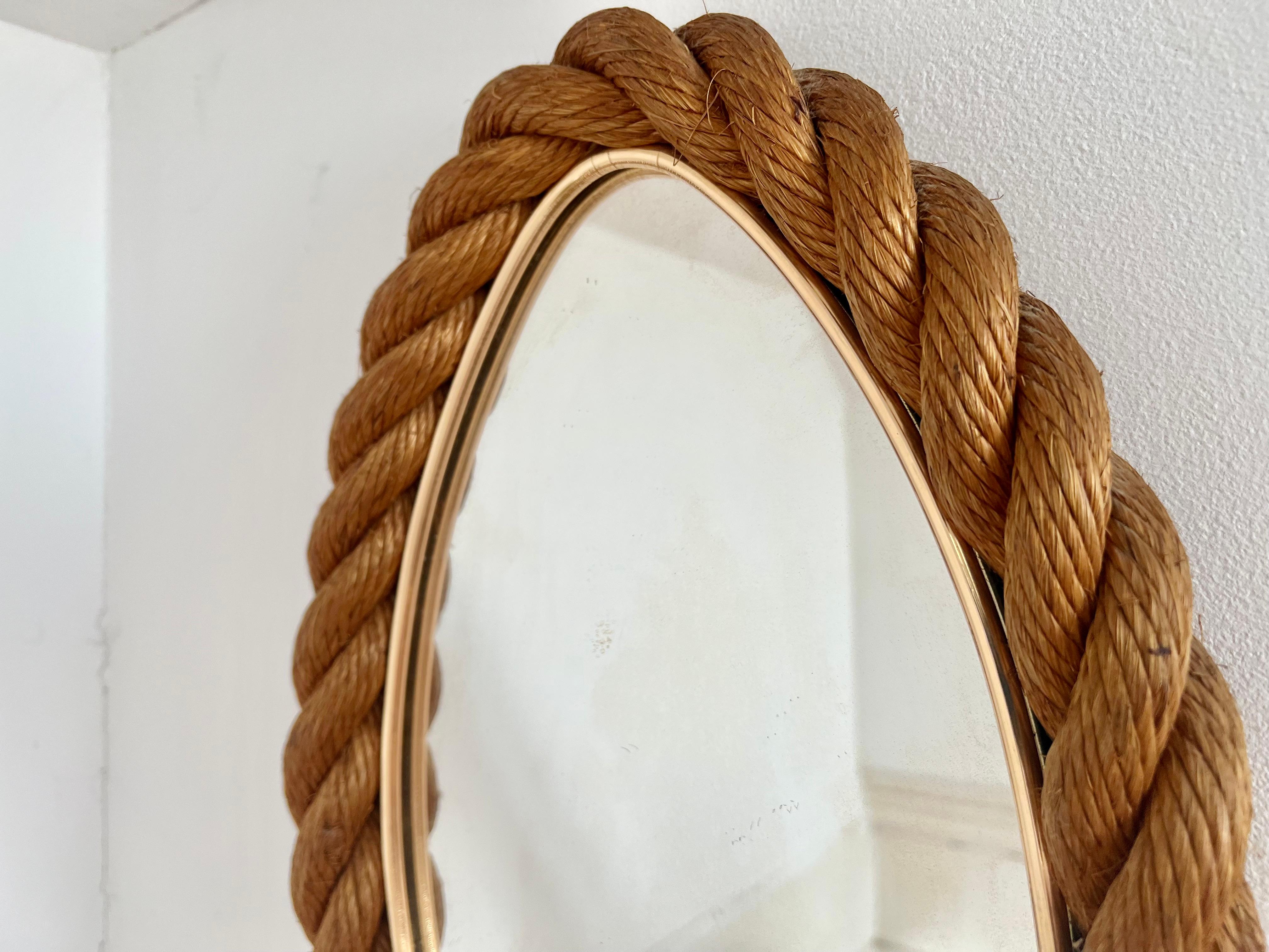 Elliptical rope frame wall mirror, Audoux & Minet, France 1960s 7