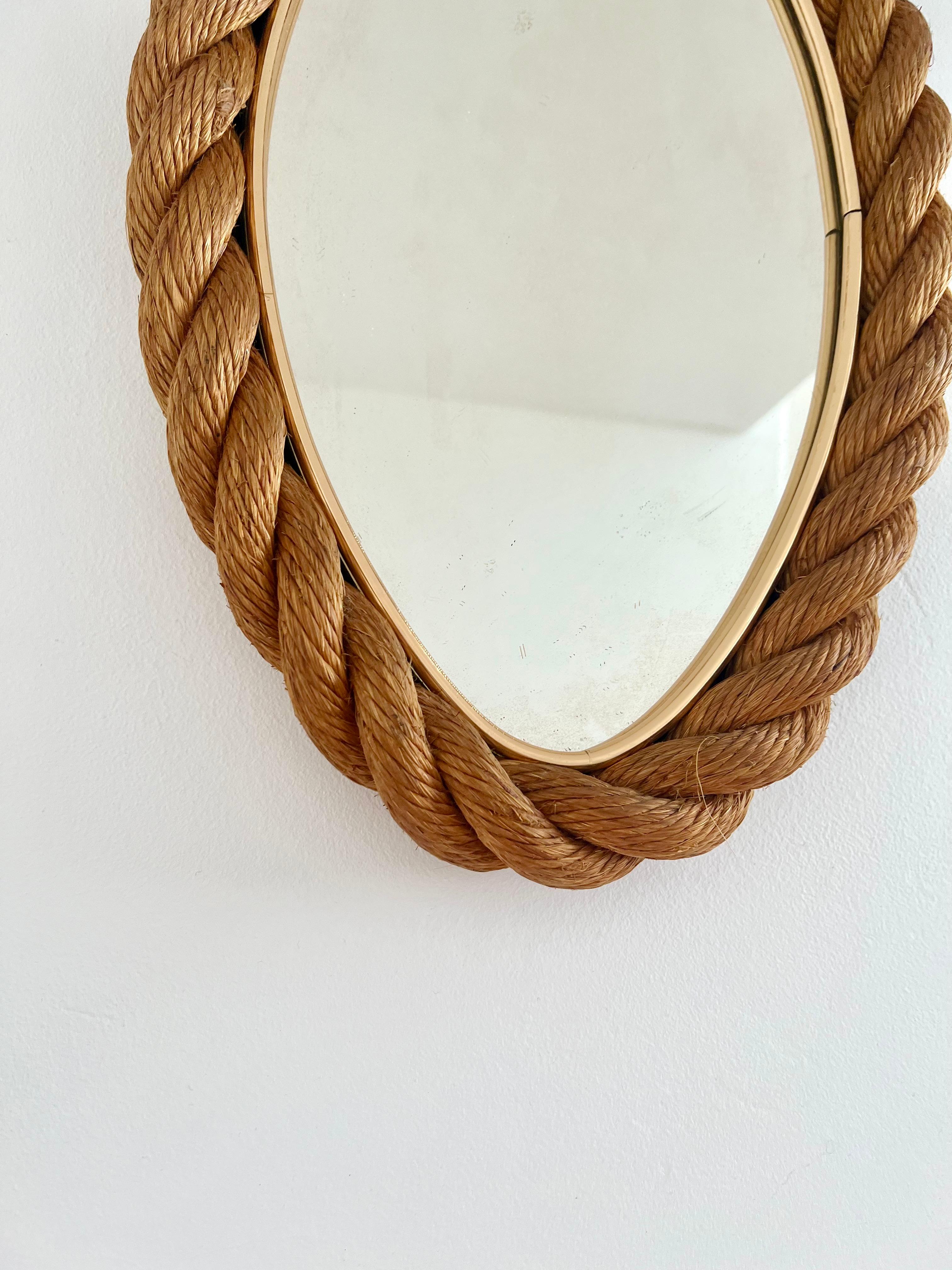 Elliptical rope frame wall mirror, Audoux & Minet, France 1960s 8
