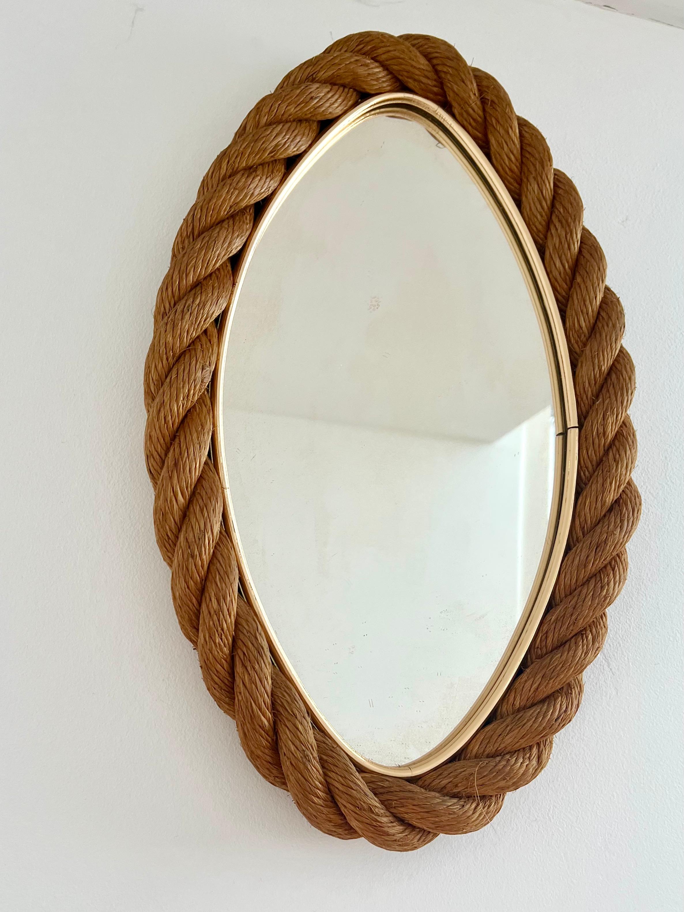 Elliptical rope frame wall mirror, Audoux & Minet, France 1960s 9
