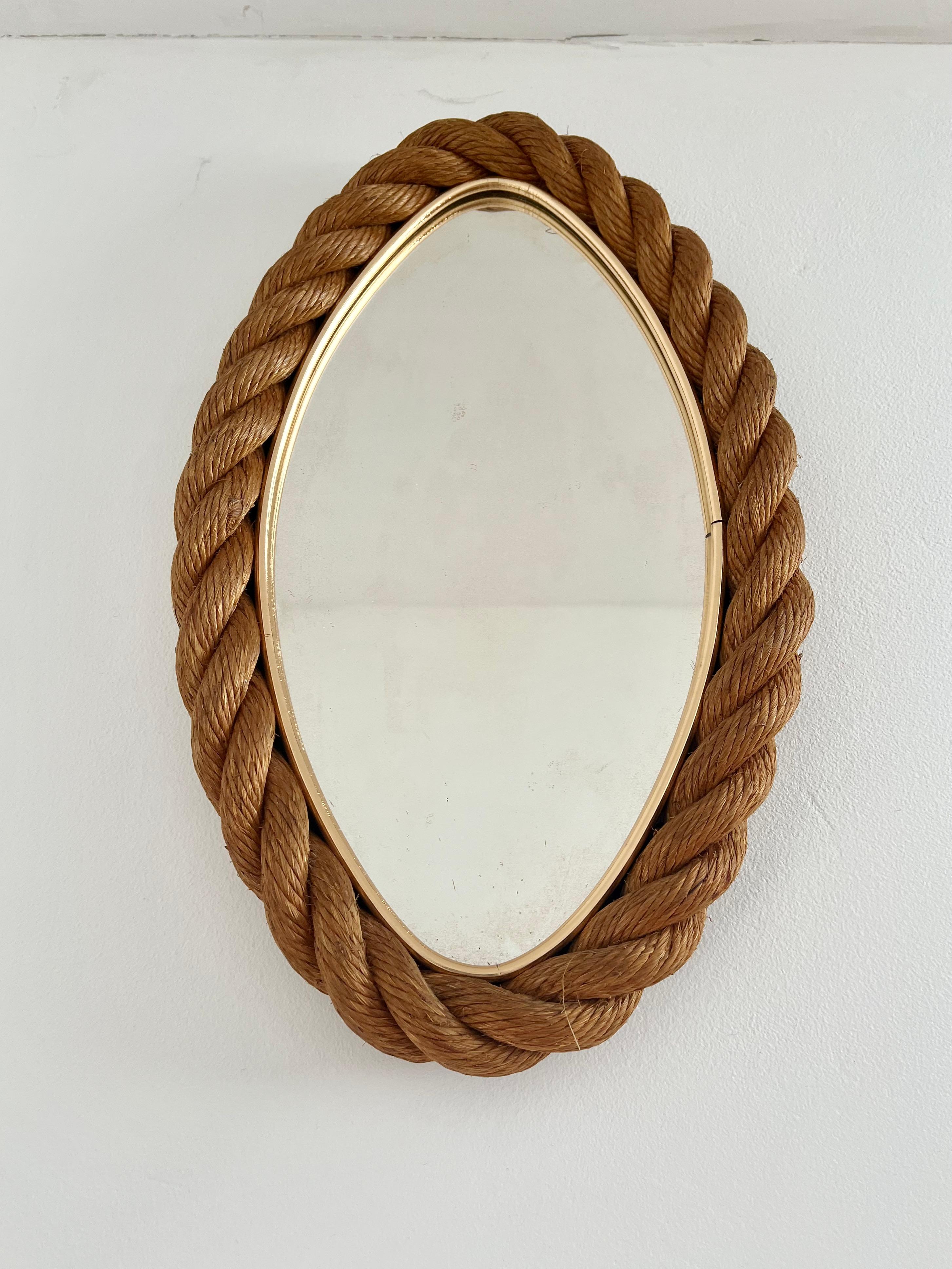 Elliptical rope frame wall mirror, Audoux & Minet, France 1960s 10