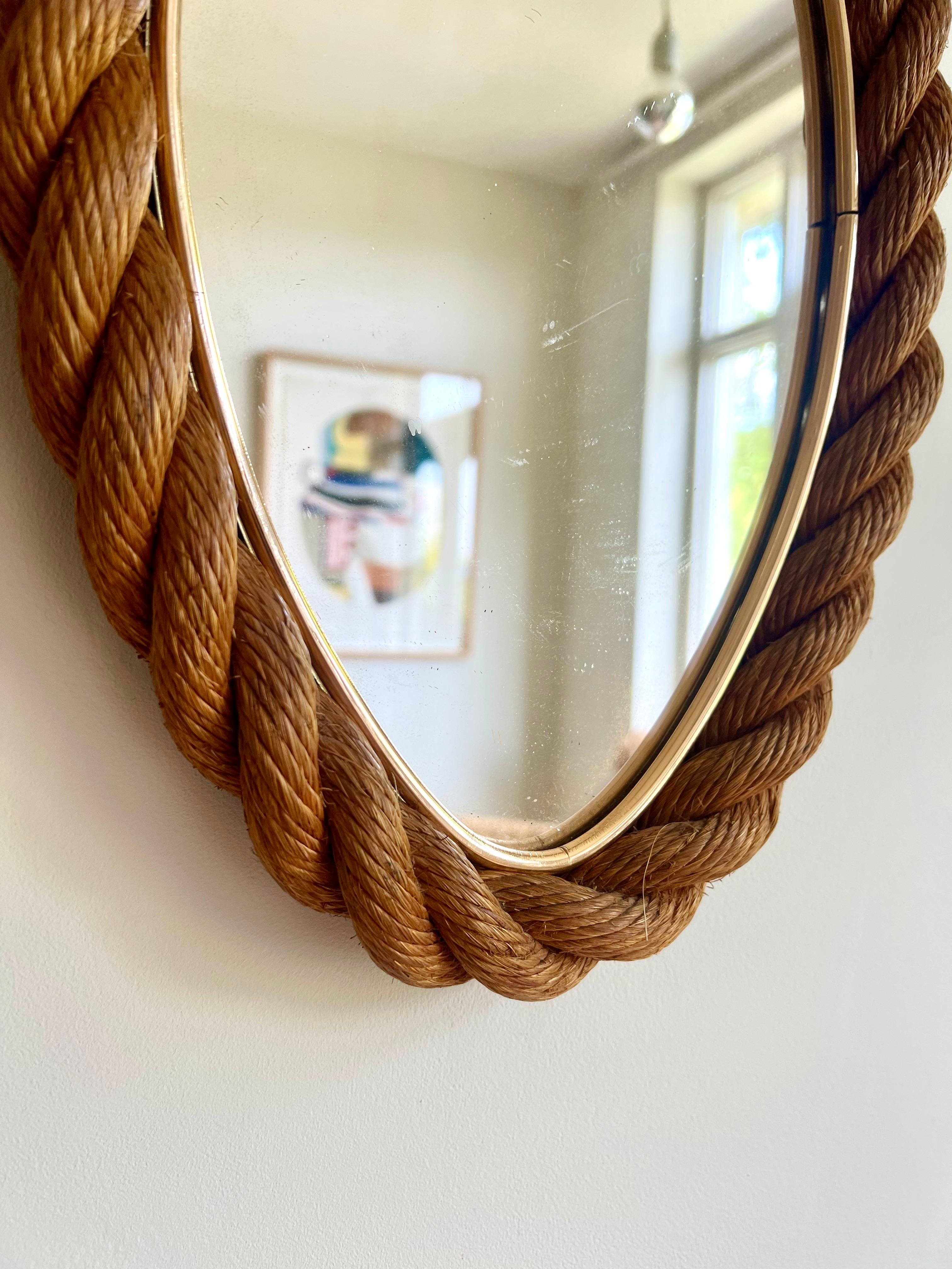Elliptical rope frame wall mirror, Audoux & Minet, France 1960s In Good Condition In Bristol, GB