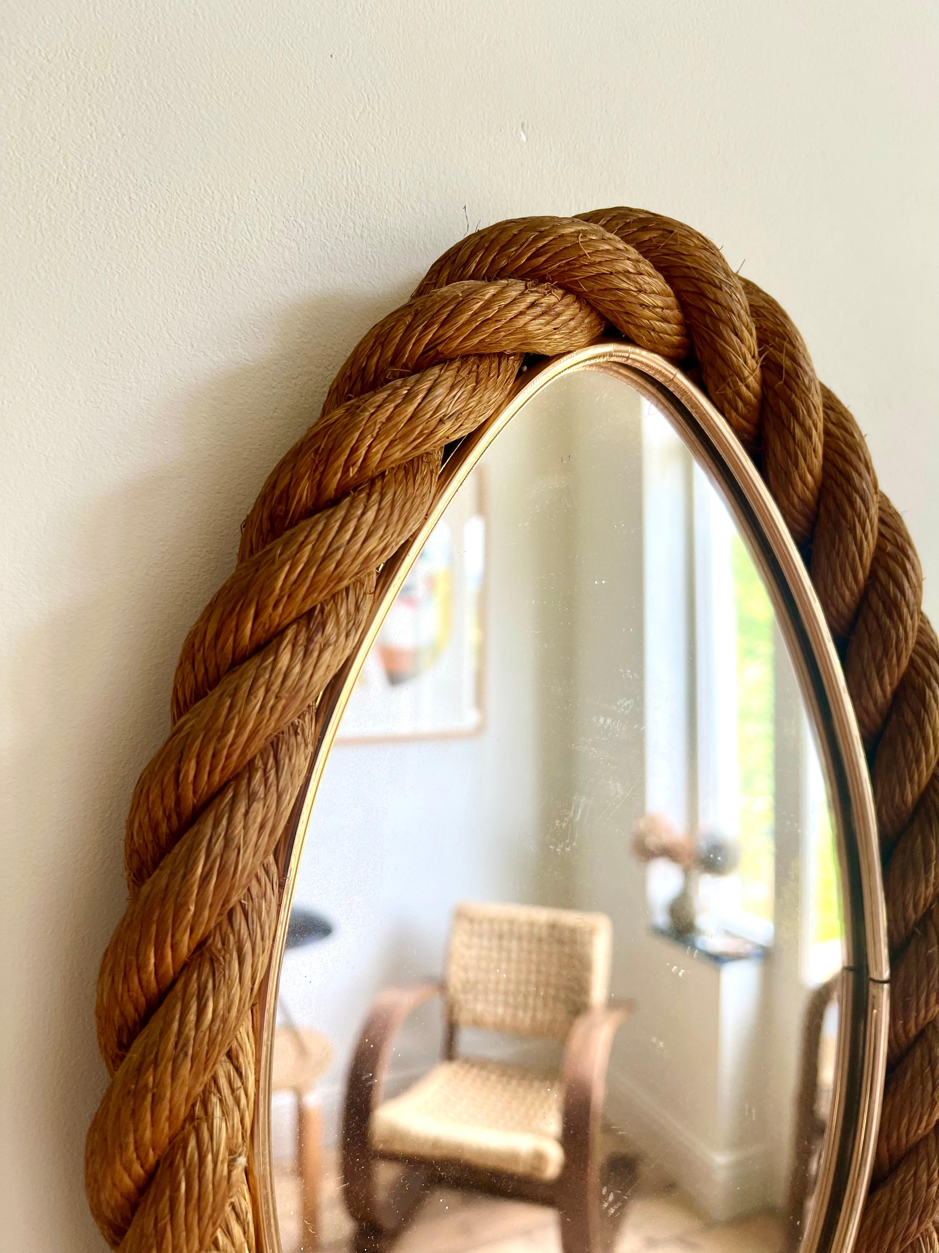 20th Century Elliptical rope frame wall mirror, Audoux & Minet, France 1960s