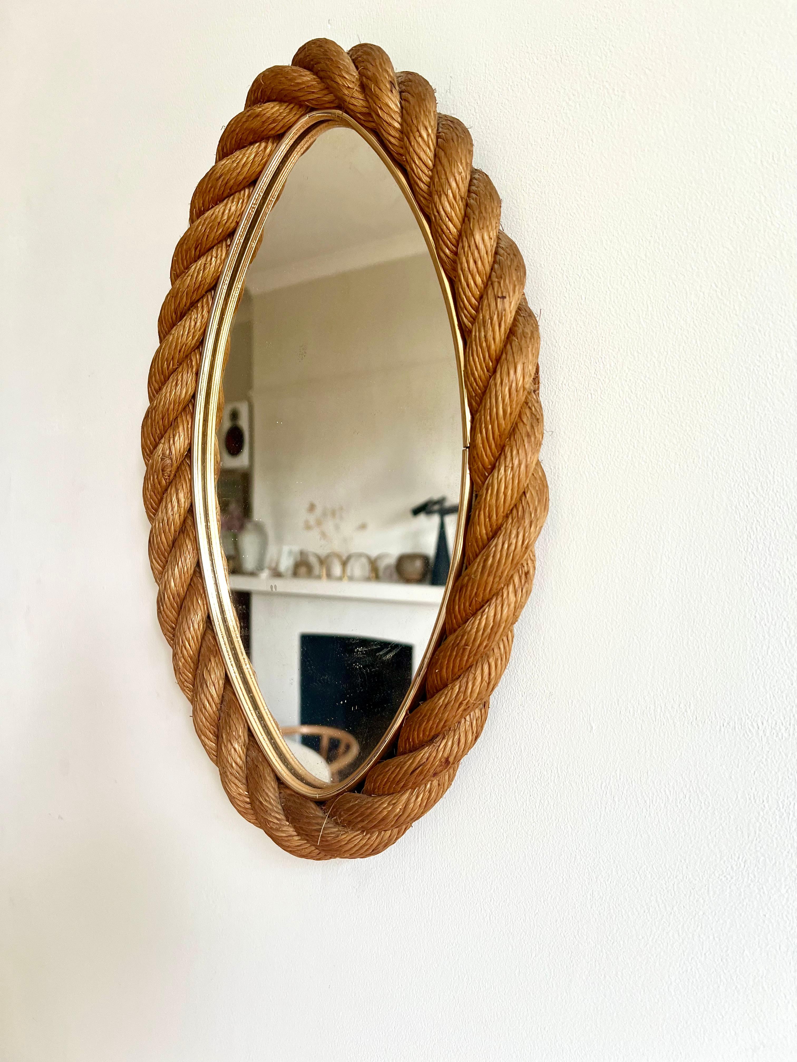 Elliptical rope frame wall mirror, Audoux & Minet, France 1960s 1