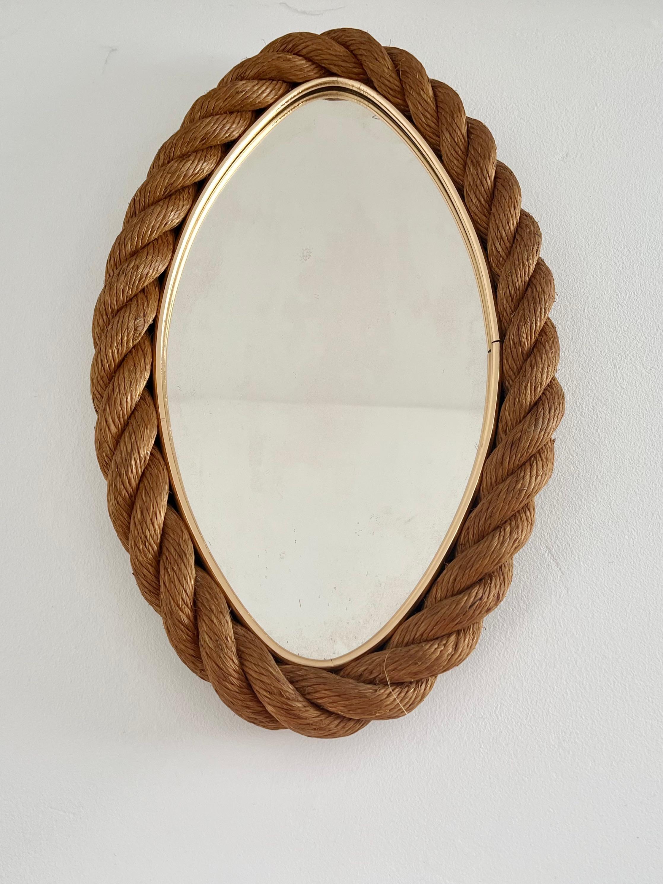 Elliptical rope frame wall mirror, Audoux & Minet, France 1960s 3