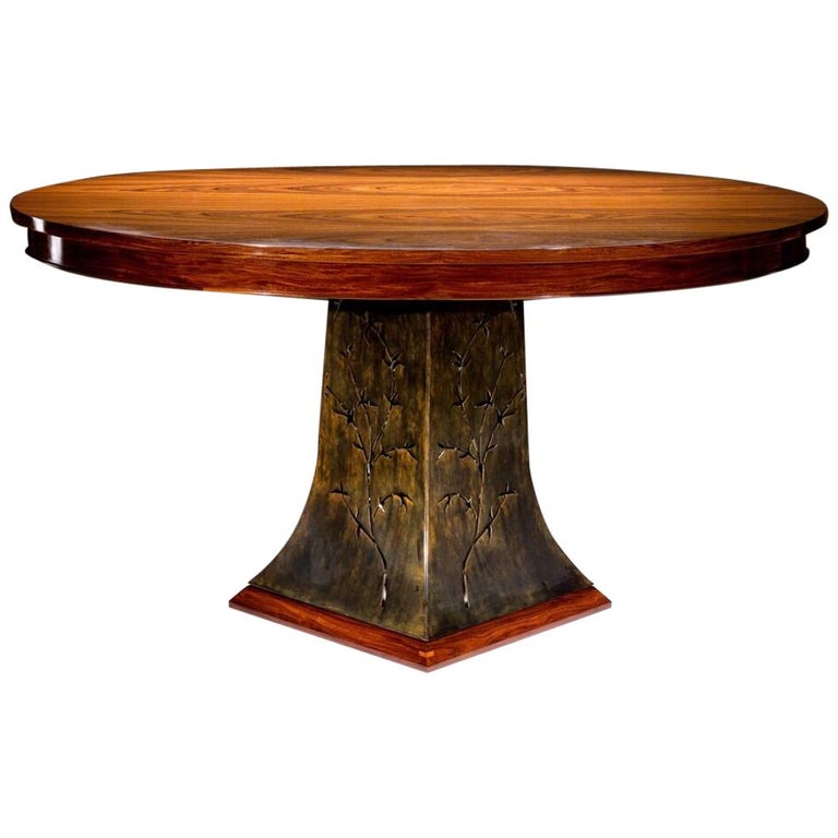 Elliptical Bolivian Rosewood and Steel Center Hall or Dining Table For Sale