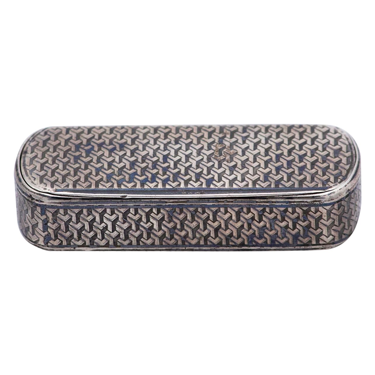 Elliptical shaped nickel silver snuff box For Sale