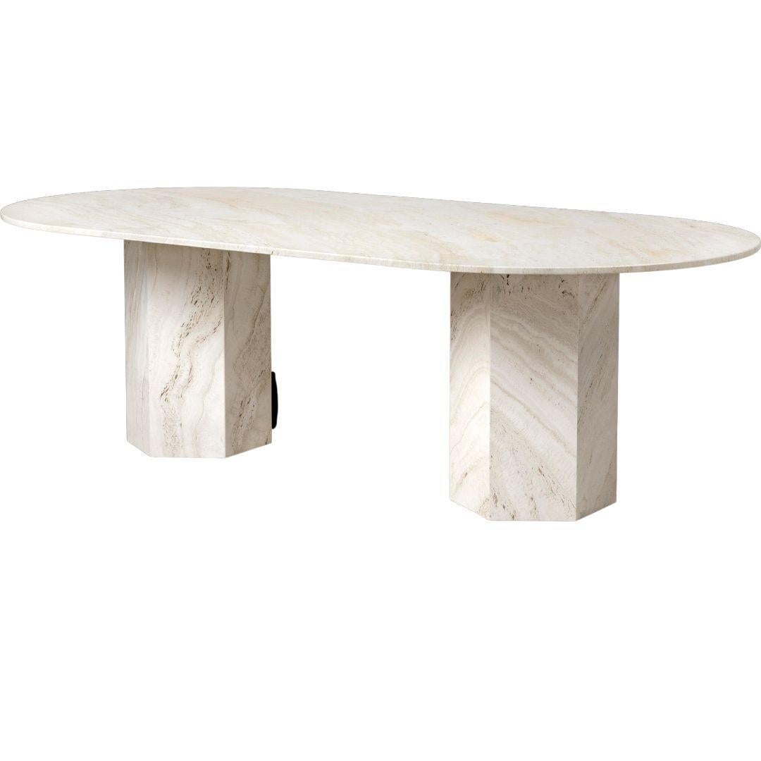 Elliptical Travertine Epic Dining Table by Gamfratesi for Gubi in Neutral White In New Condition For Sale In Glendale, CA