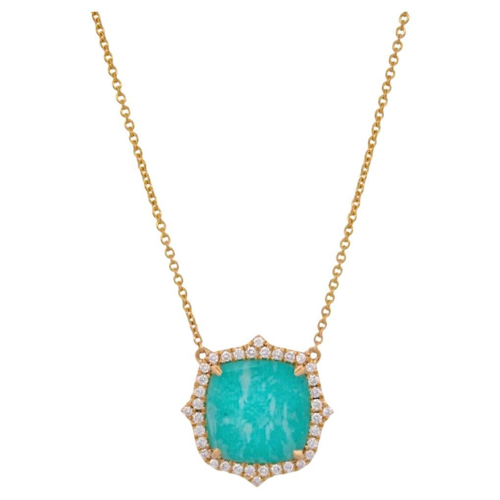 Ellis  18k Yellow Gold Necklace – 4.88 ct Amazonite & .21 ctw Natural Diamonds