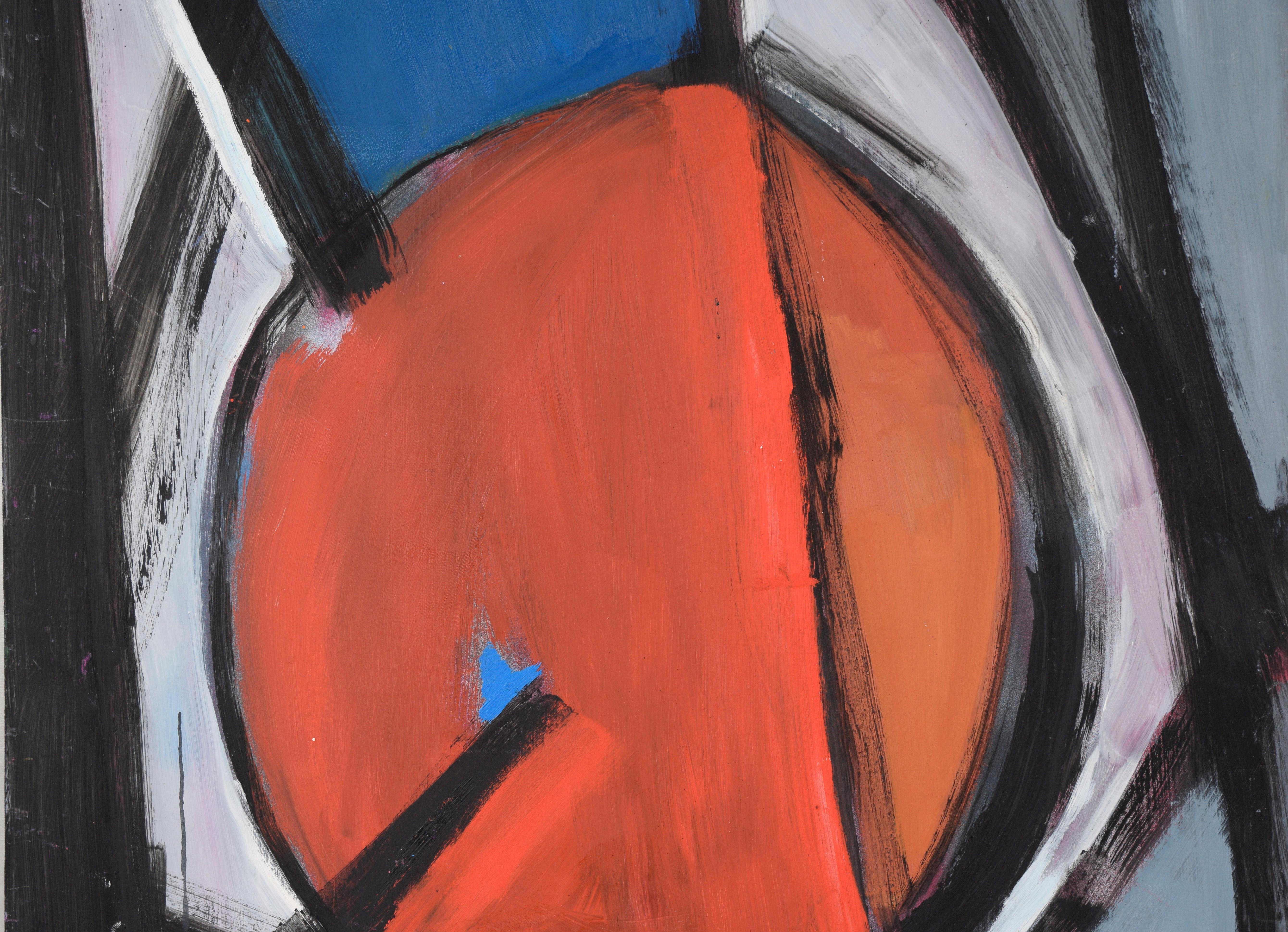 Bay Area Abstract Geometric Painting with Red Circle For Sale 1