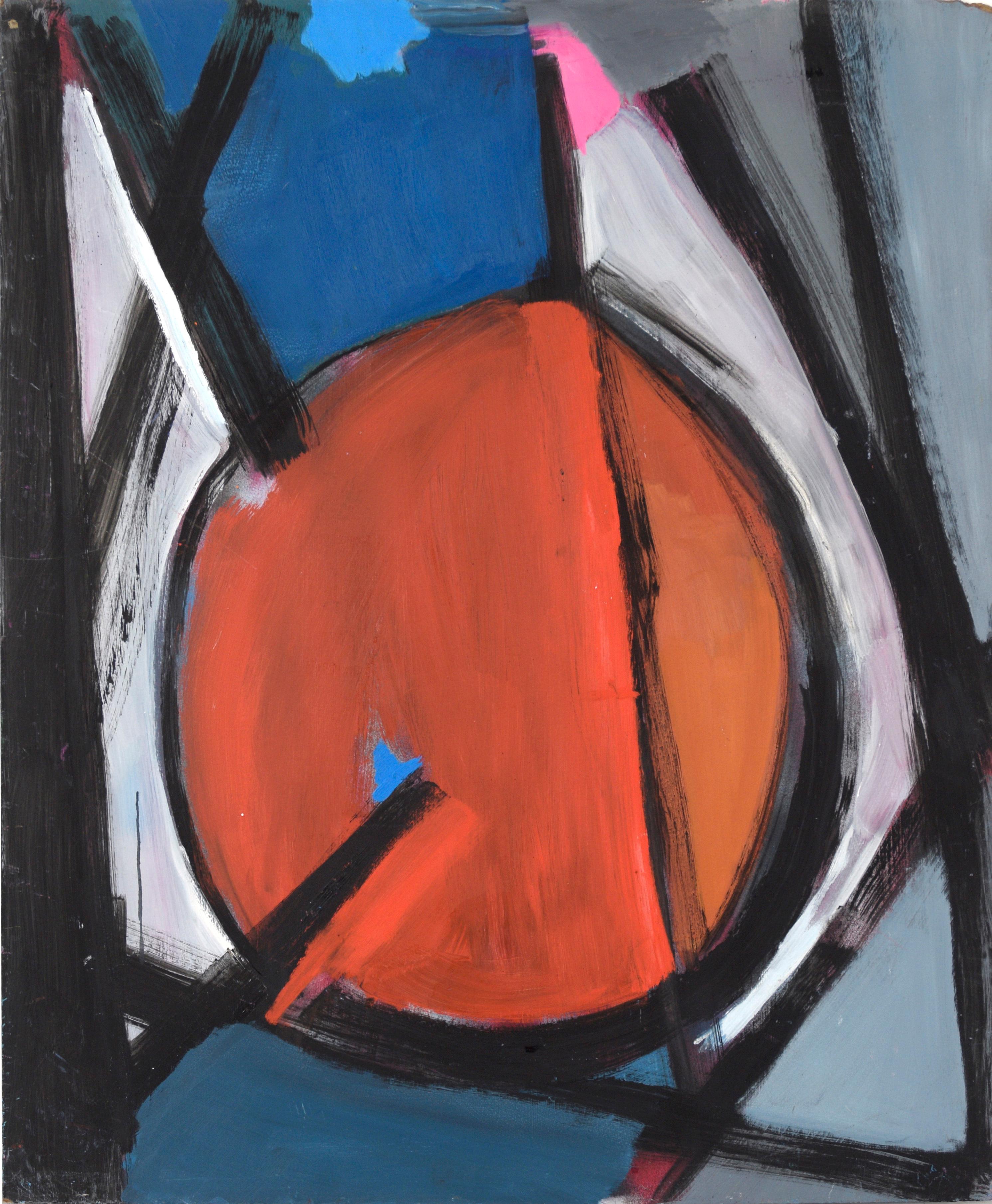 Ellis Hopkins Abstract Painting - Bay Area Abstract Geometric Painting with Red Circle