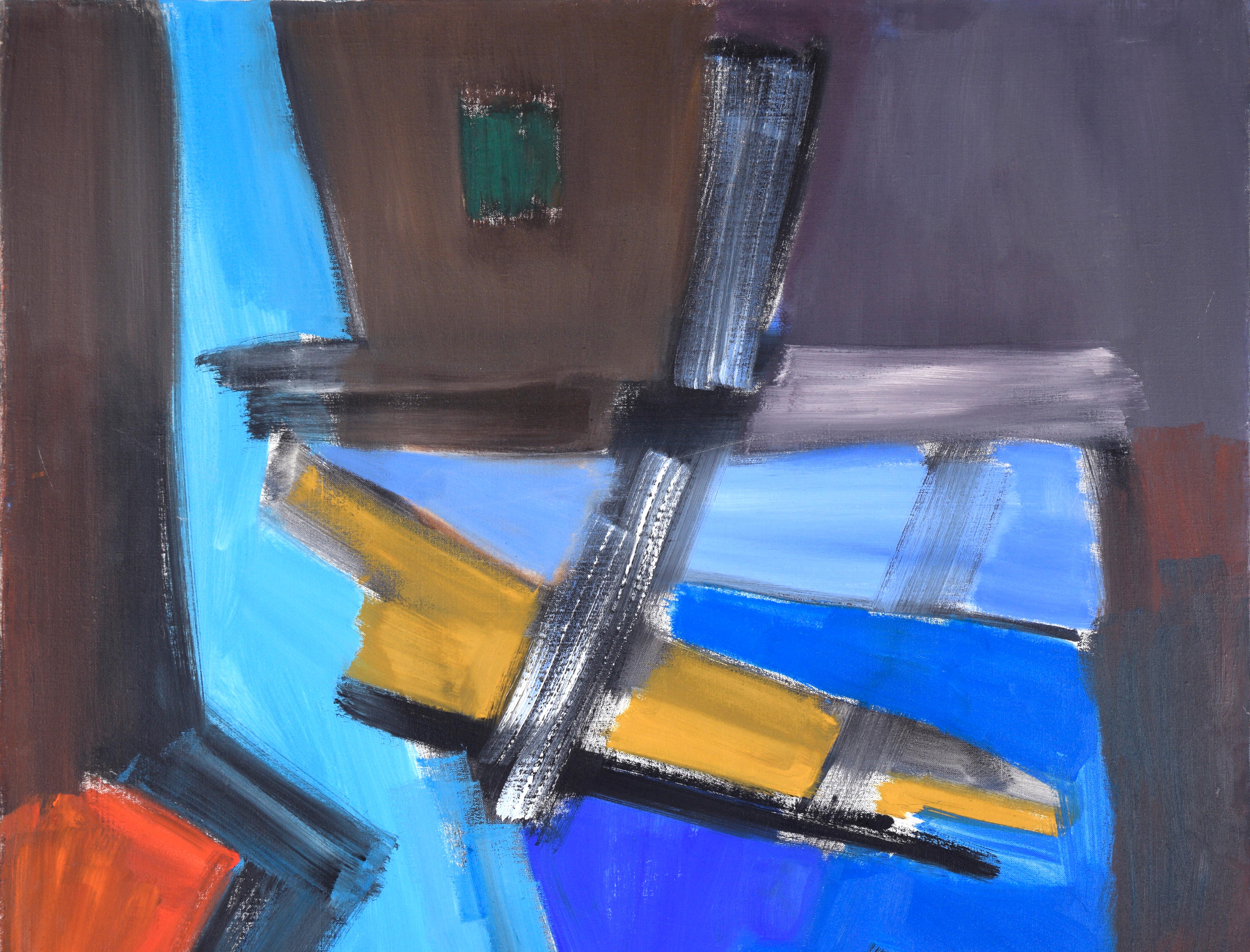 Bay Area Abstract Painting with Viridian Green Square For Sale 1