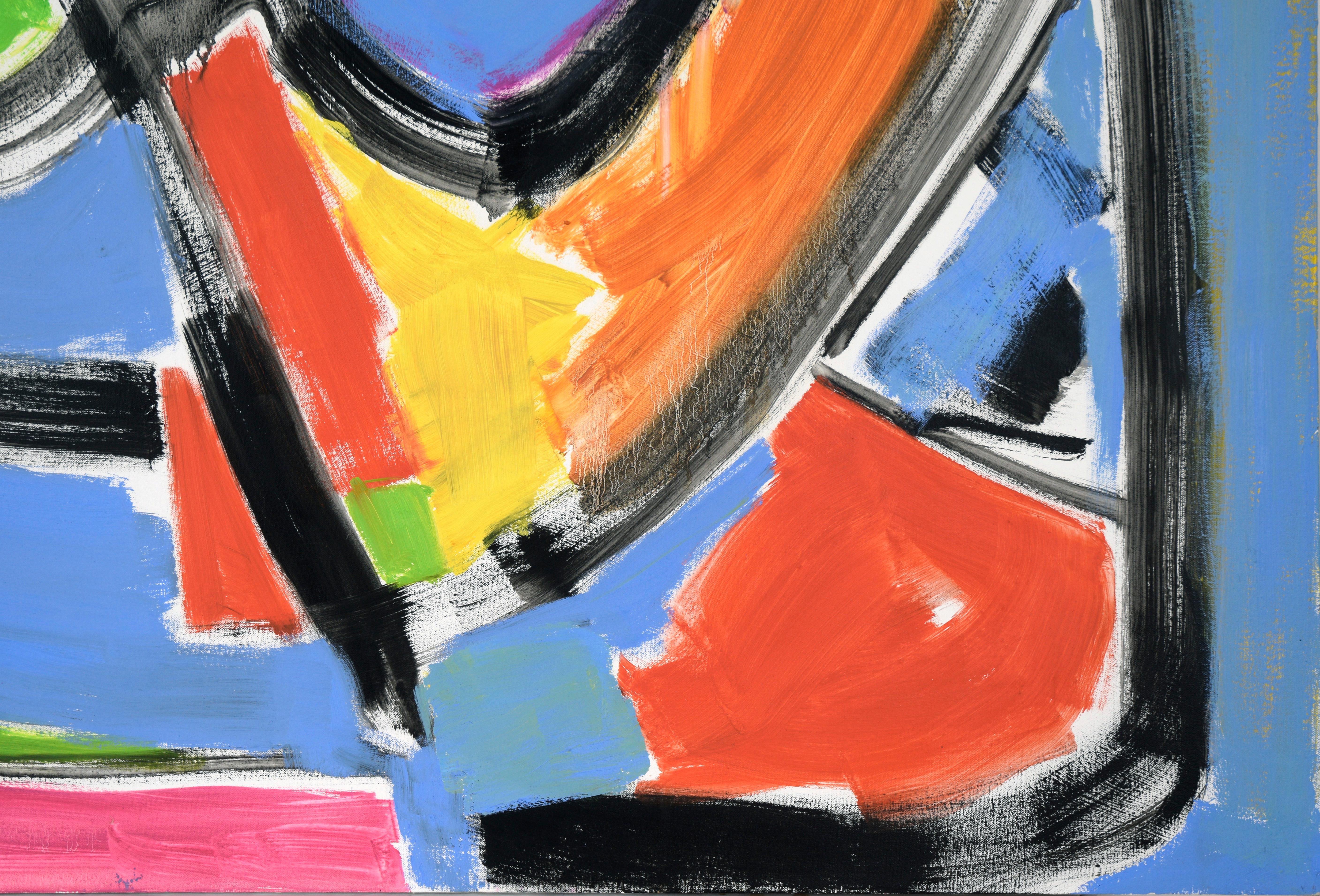 Bold Gestural Abstract Composition with Vibrant Greens and Reds - Gray Abstract Painting by Ellis Hopkins
