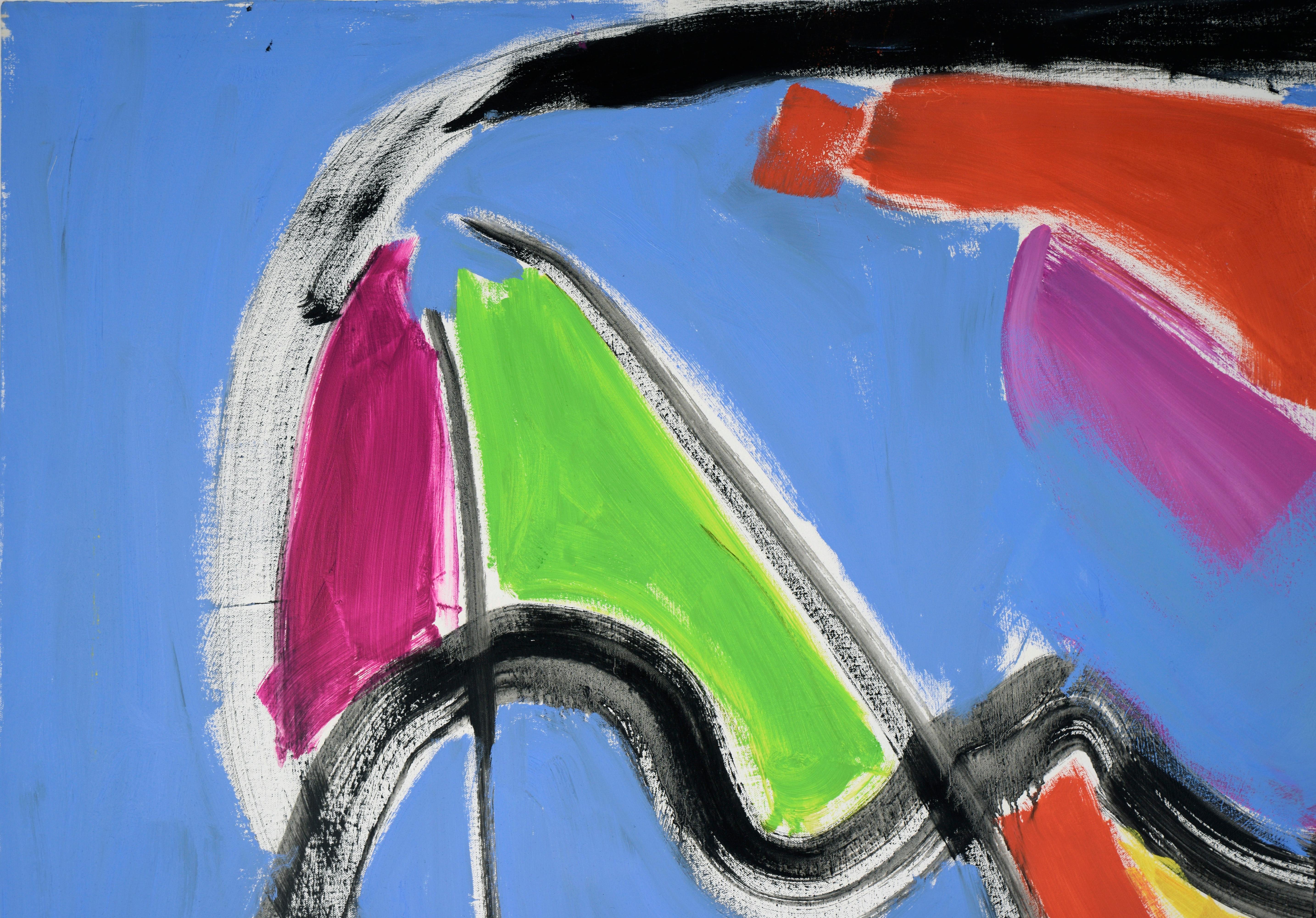 Bold Gestural Abstract Composition with Vibrant Greens and Reds For Sale 2