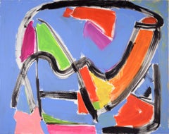 Bold Gestural Abstract Composition with Vibrant Greens and Reds