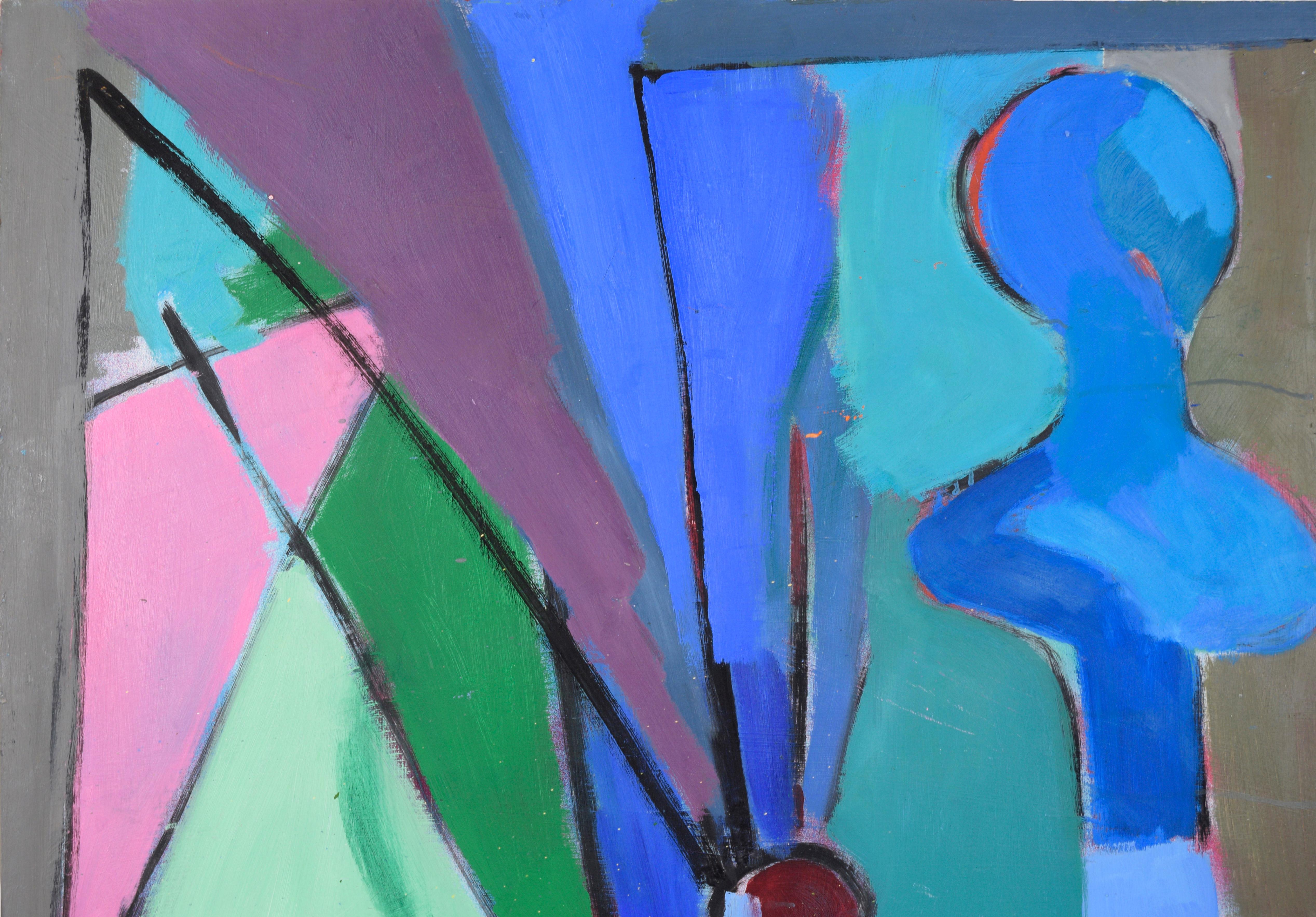 Color Block Abstracted Still Life with Bust - American Modern Painting by Ellis Hopkins