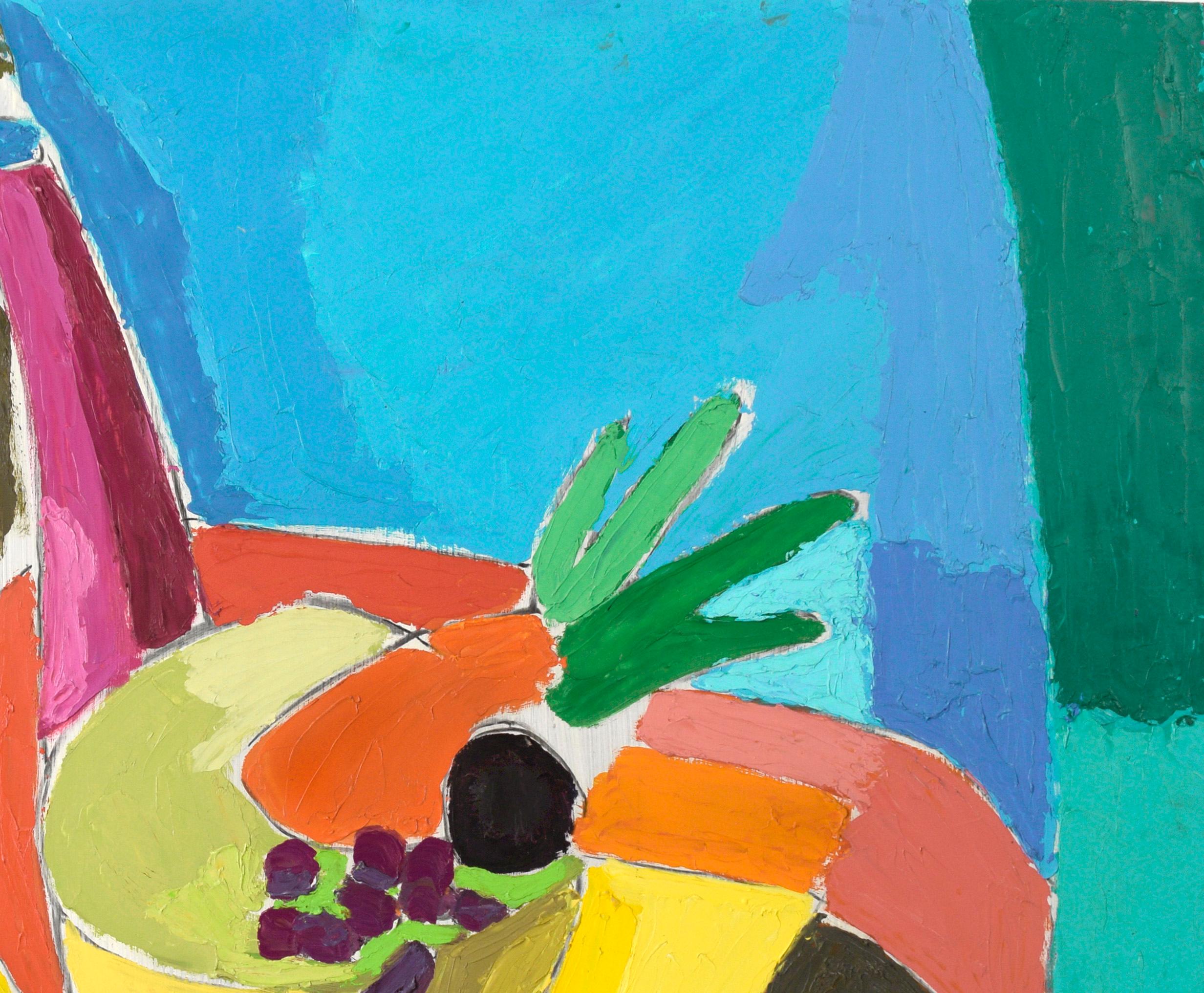 Nature morte moderniste à blocs de couleurs avec coupe de fruits - Painting de Ellis Hopkins