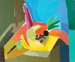 Nature morte moderniste à blocs de couleurs avec coupe de fruits