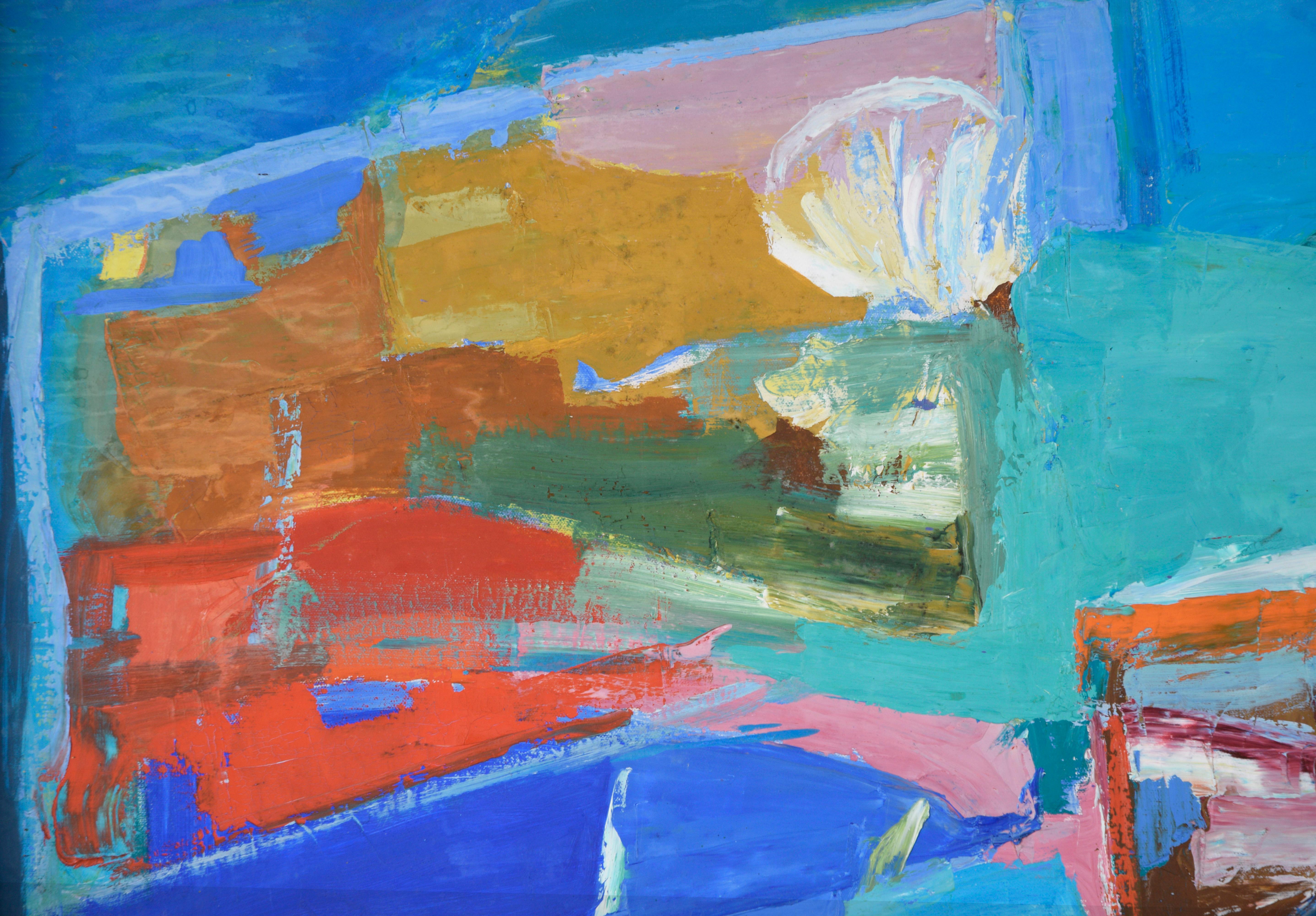 Colorful Abstracted Landscape in the Style of Diebenkorn - Blue Landscape Painting by Ellis Hopkins