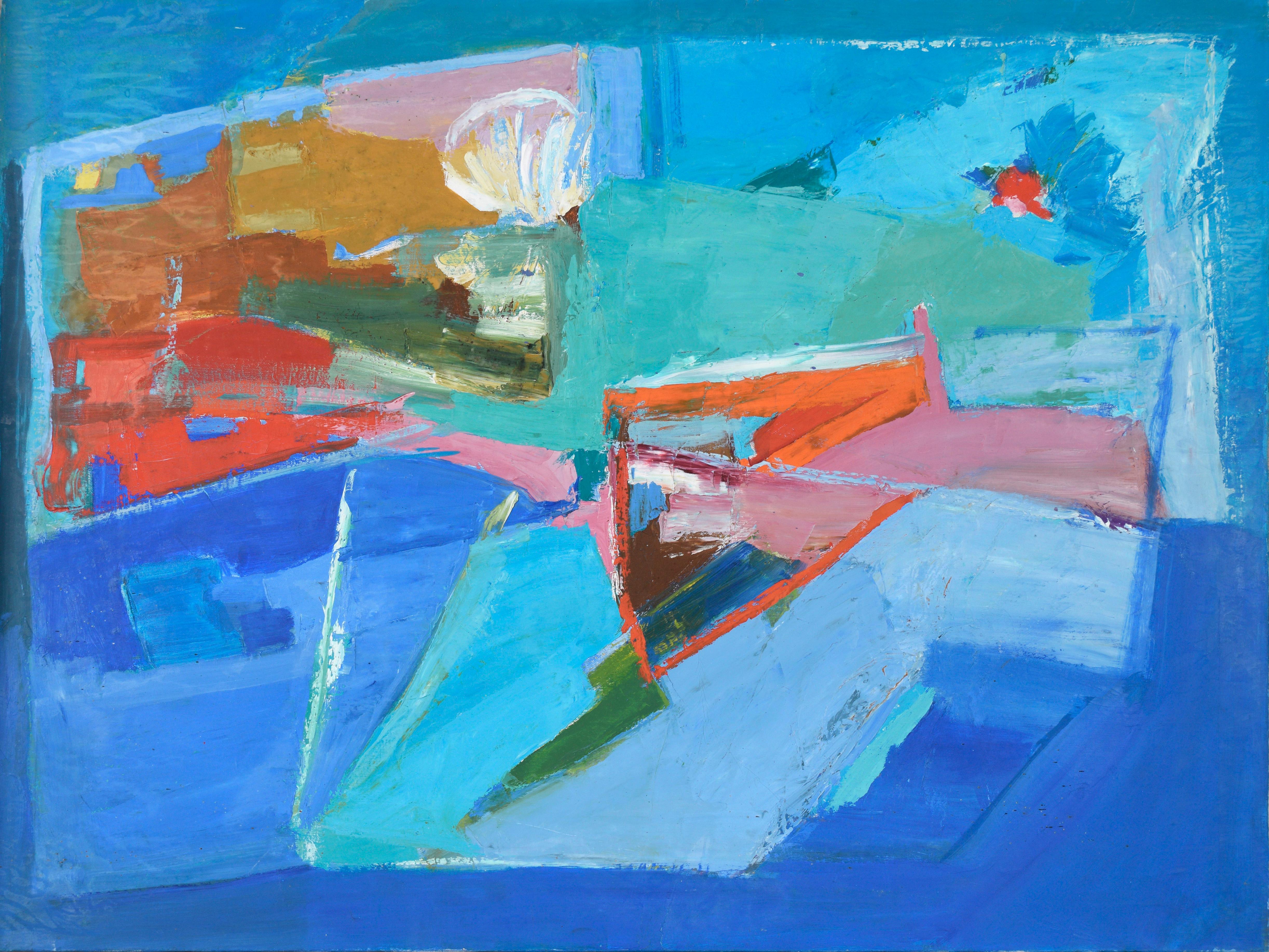 Ellis Hopkins Landscape Painting - Colorful Abstracted Landscape in the Style of Diebenkorn