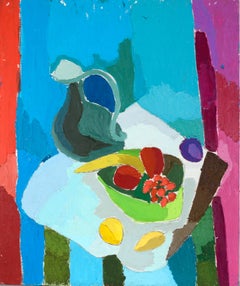 Colorful Modernist Still Life with Fruit and Water Jug