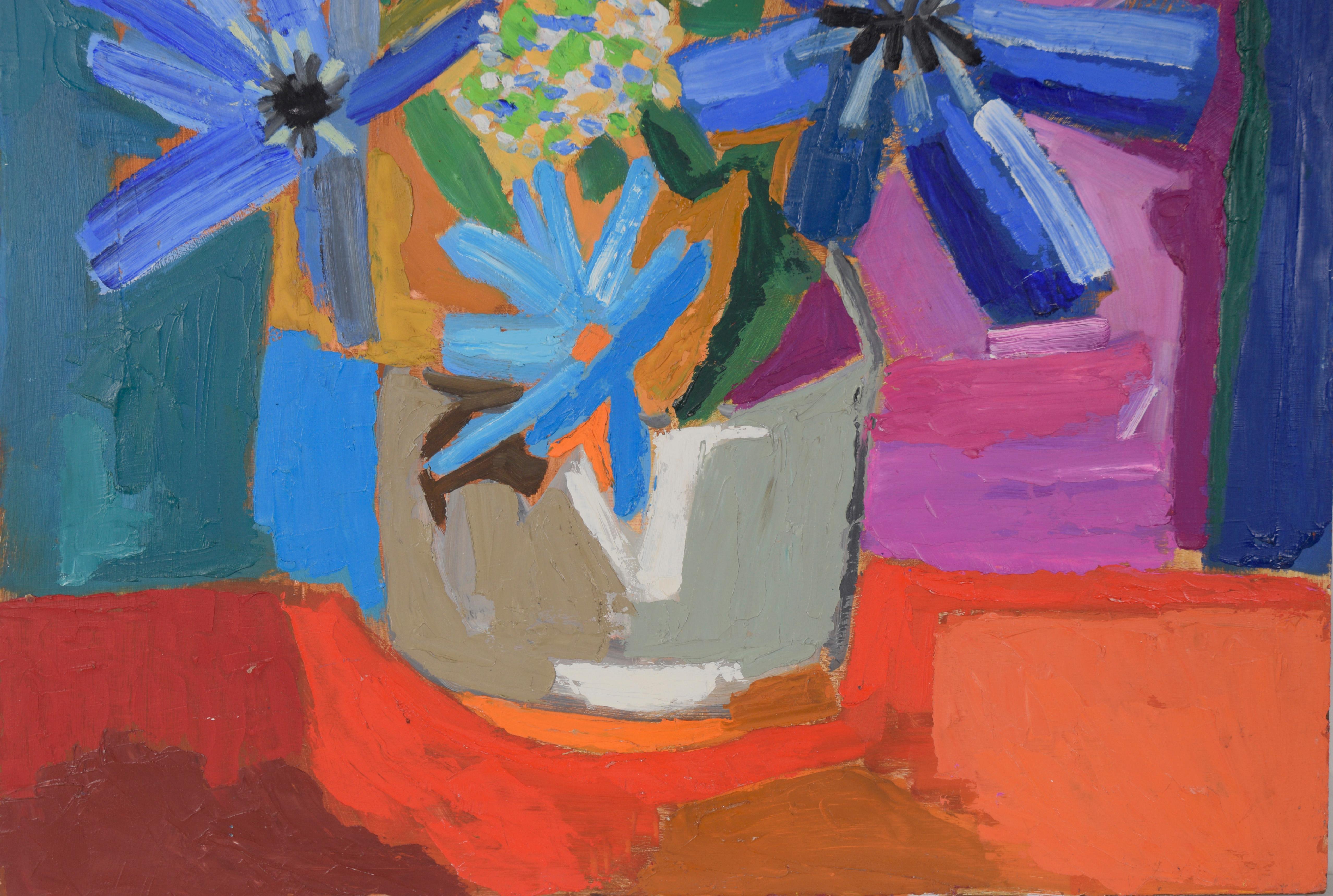 Nature morte moderniste colorée avec fleurs en empâtement Style d'Emily Sillman - Painting de Ellis Hopkins