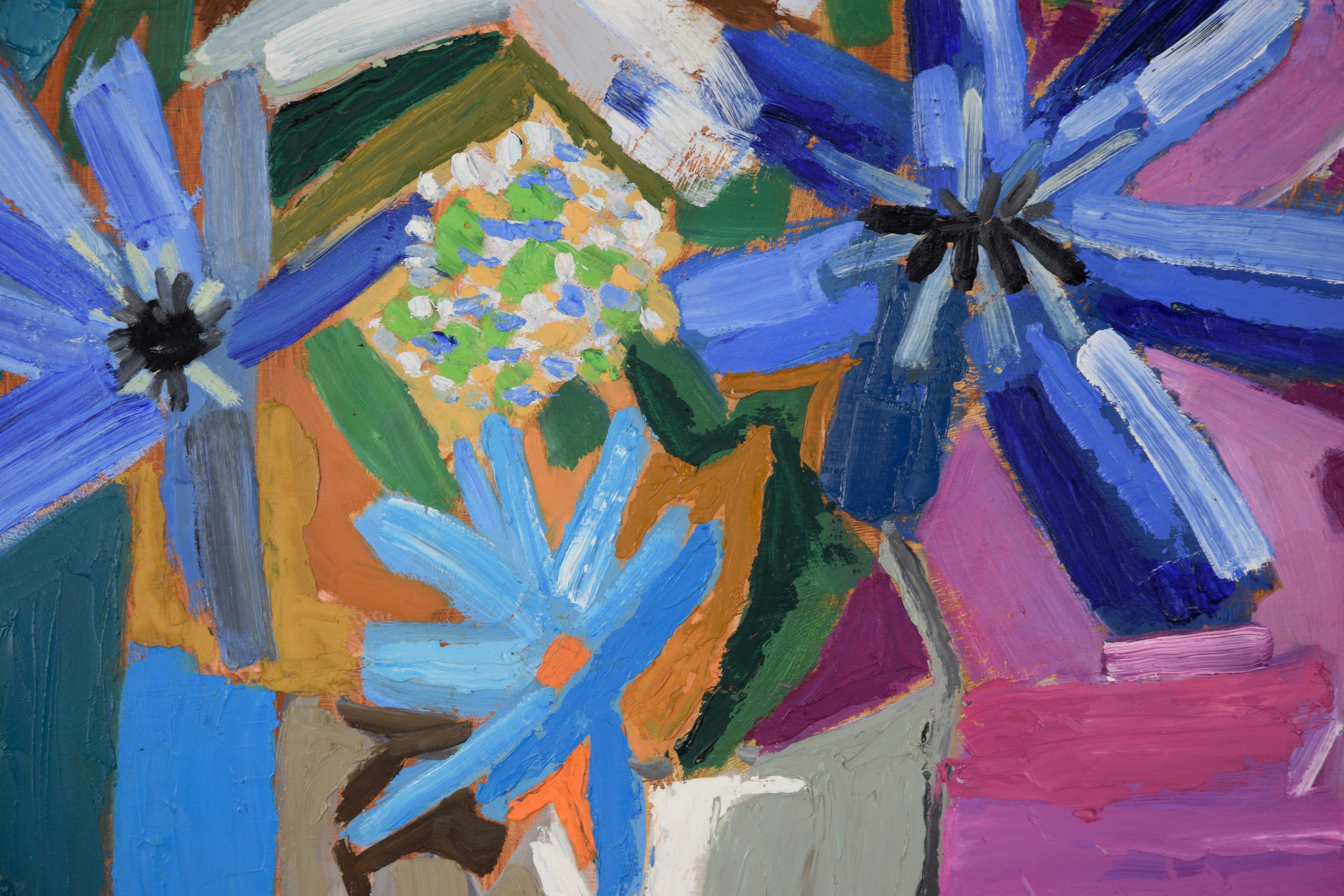 Nature morte moderniste colorée avec fleurs en empâtement Style d'Emily Sillman - Postmoderne Painting par Ellis Hopkins