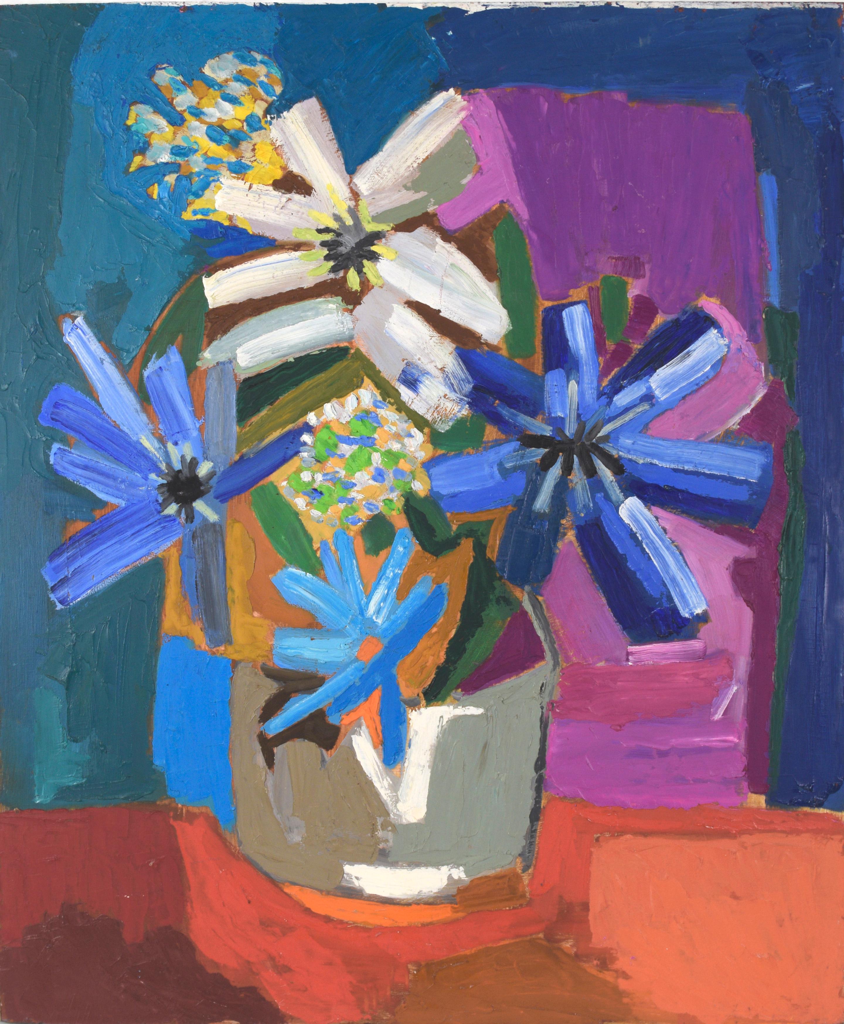 Abstract Painting Ellis Hopkins - Nature morte moderniste colorée avec fleurs en empâtement Style d'Emily Sillman