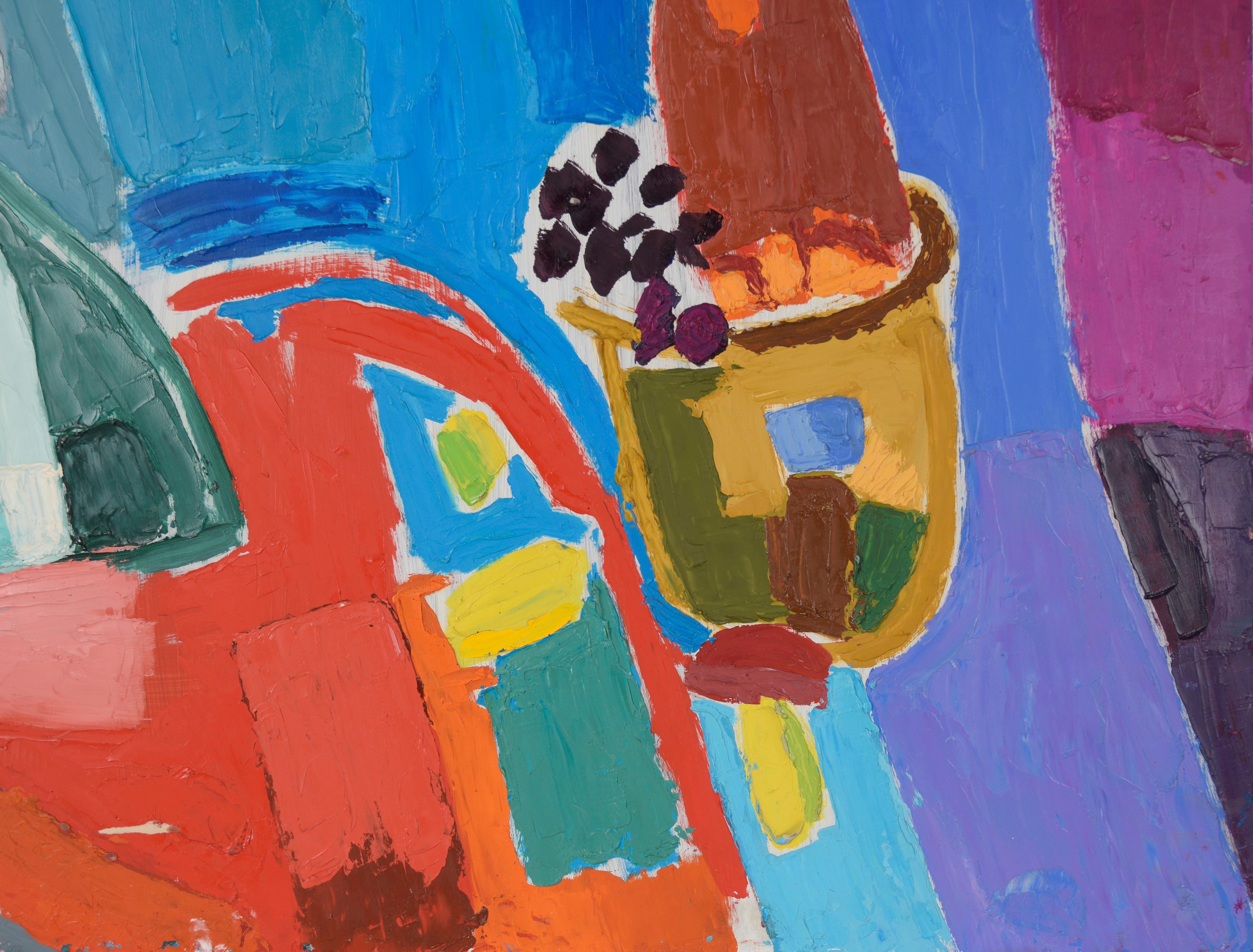 Colorful Modernist Still Life with Jug and Plant - Painting by Ellis Hopkins