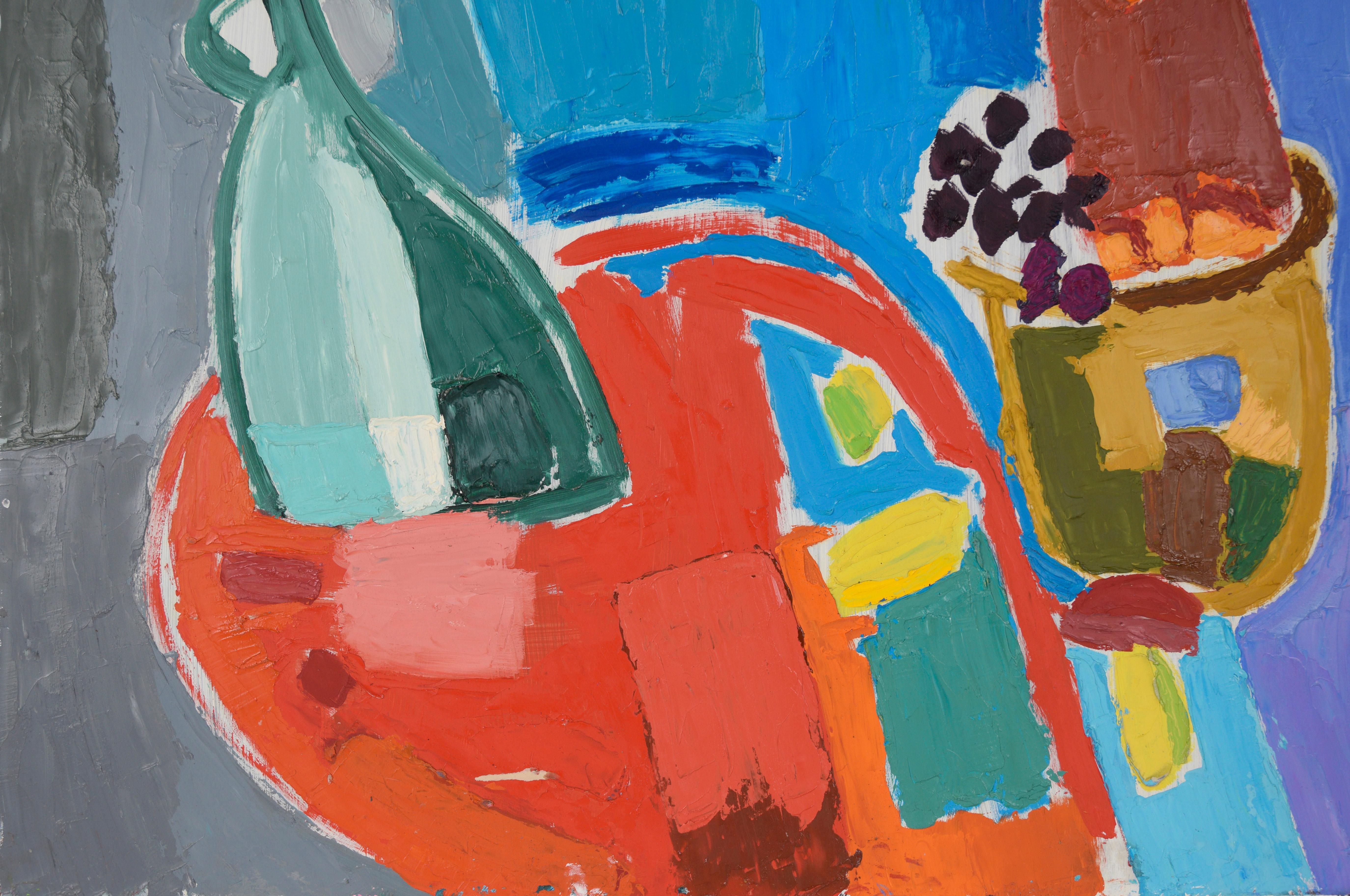 Colorful Modernist Still Life with Jug and Plant - American Modern Painting by Ellis Hopkins