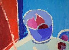 Nature morte cubiste avec oignons et vase (recto-verso) à l'huile sur Masonite