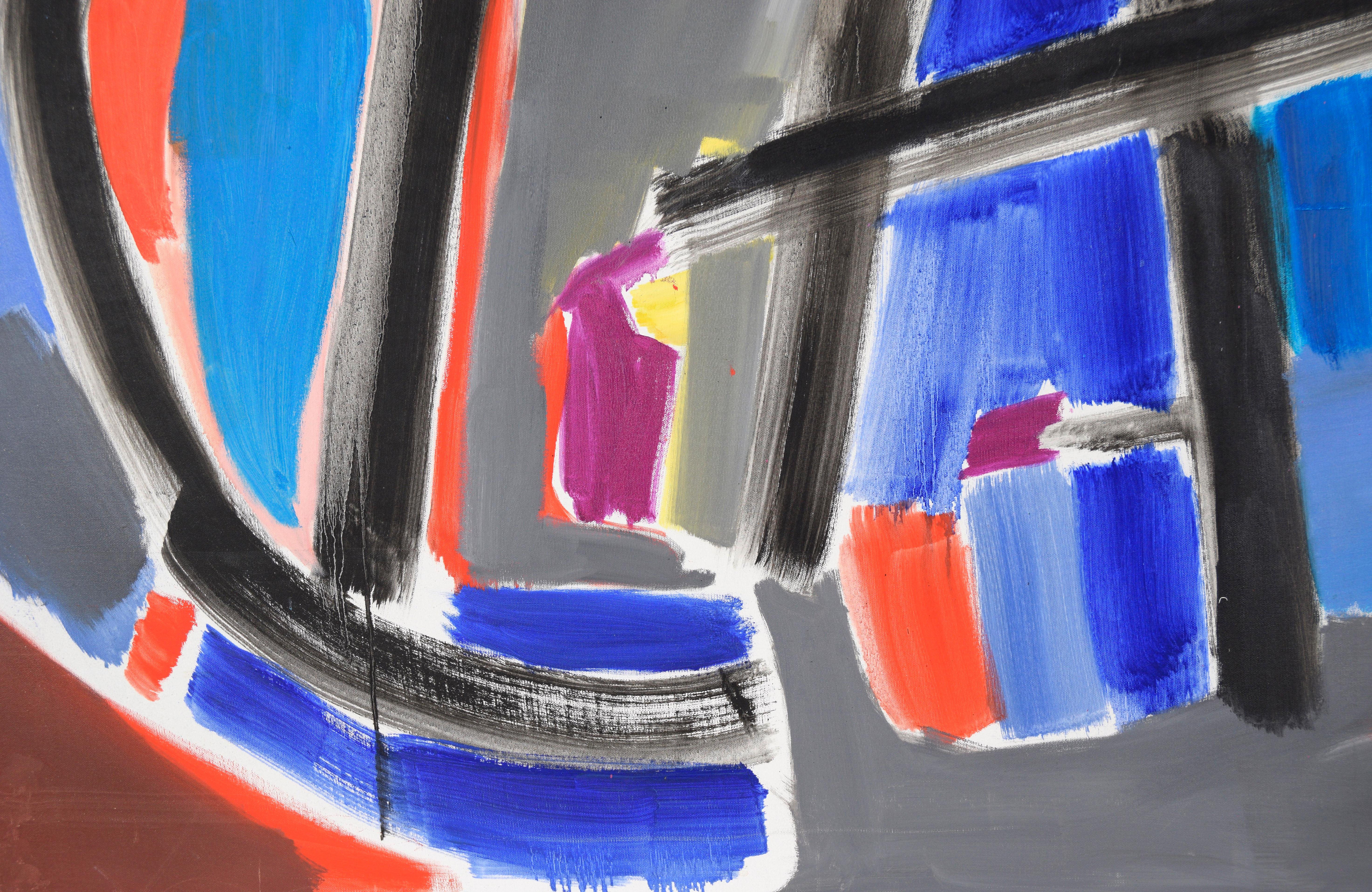 Gestural Abstract Composition with Orange and Blue - Painting by Ellis Hopkins