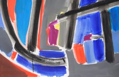 Gestural Abstract Composition with Orange and Blue