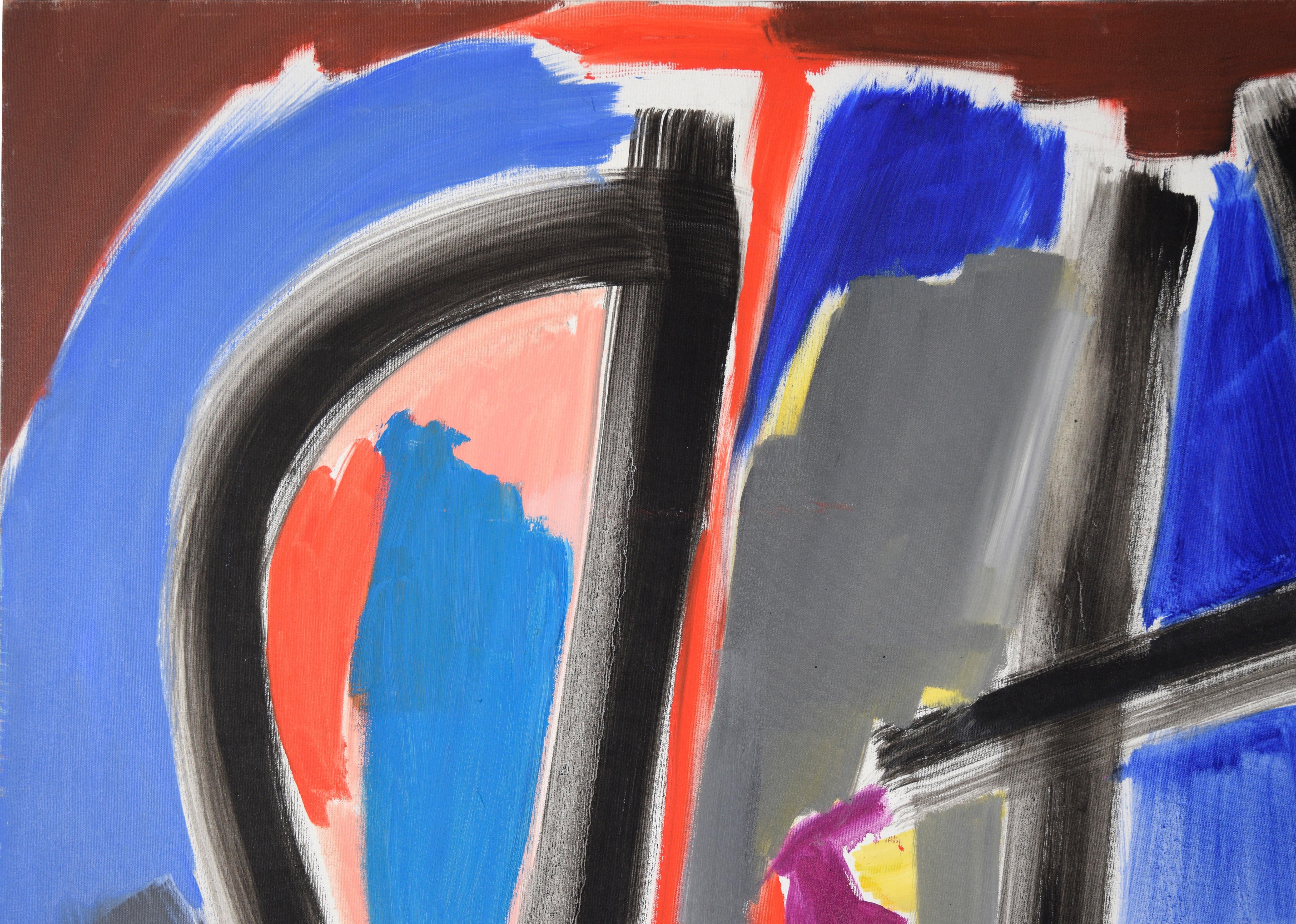 Gestural Abstract Composition with Orange and Blue - Abstract Expressionist Painting by Ellis Hopkins