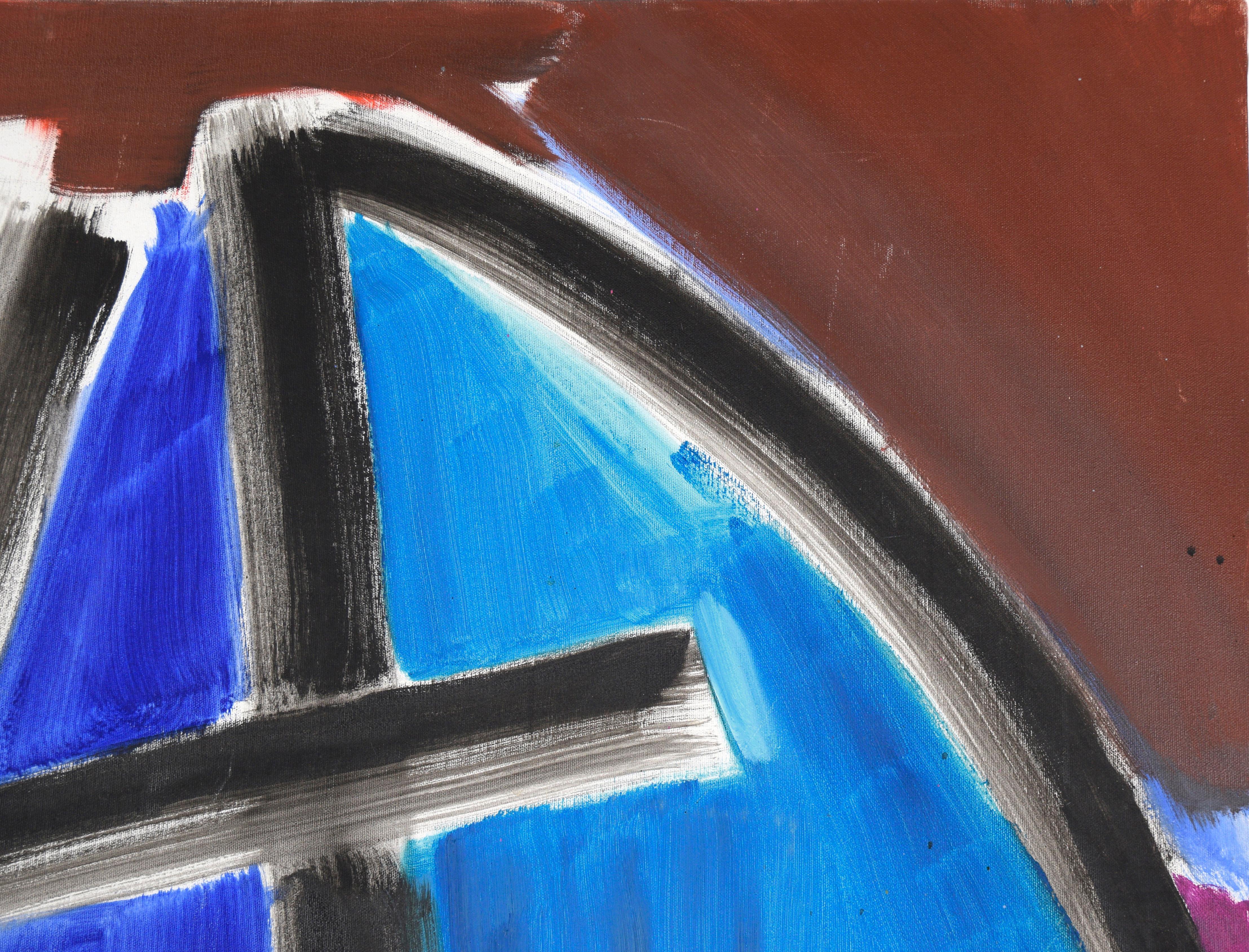 Gestural Abstract Composition with Orange and Blue - Purple Abstract Painting by Ellis Hopkins