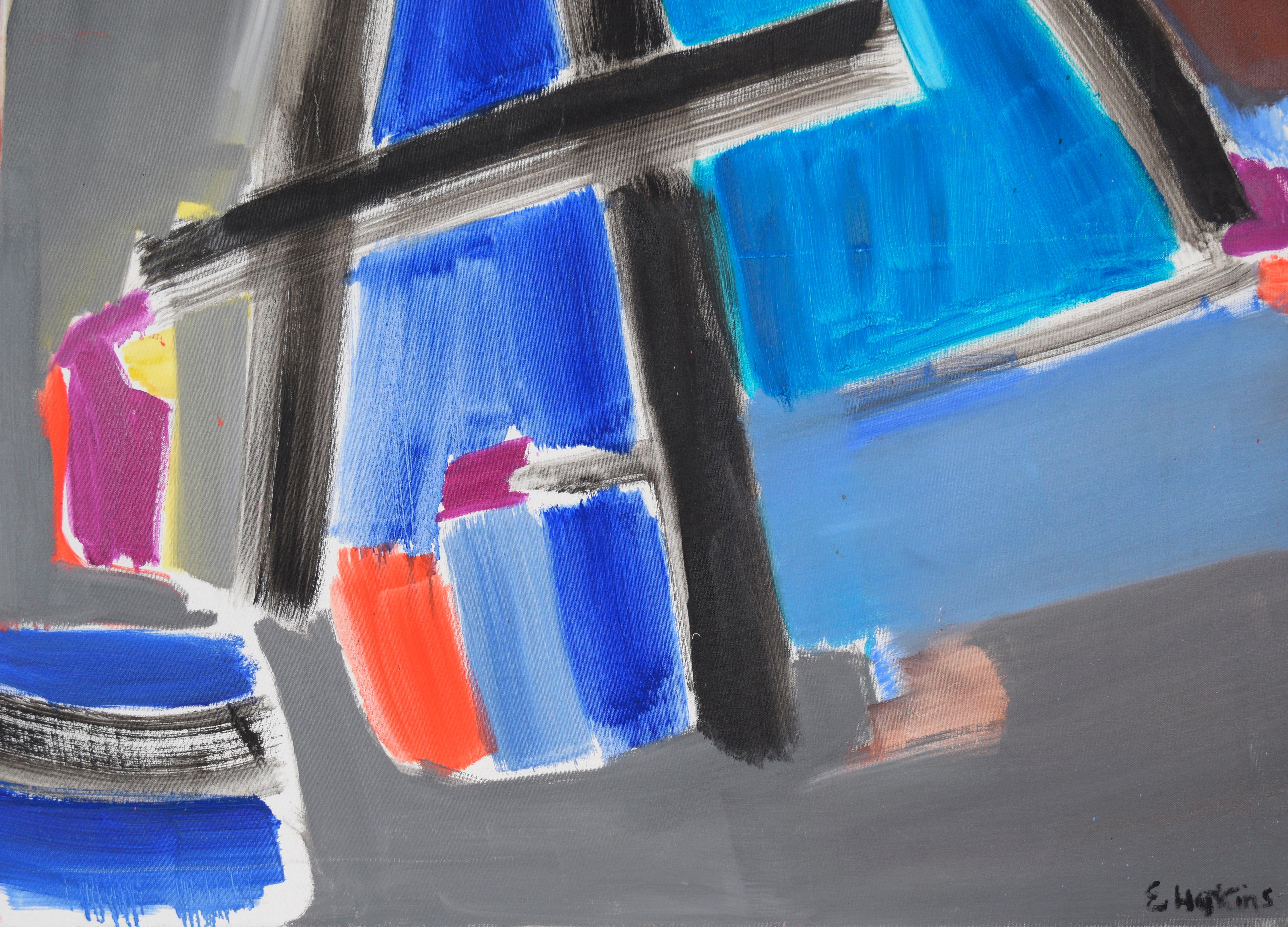 Gestural Abstract Composition with Orange and Blue For Sale 1