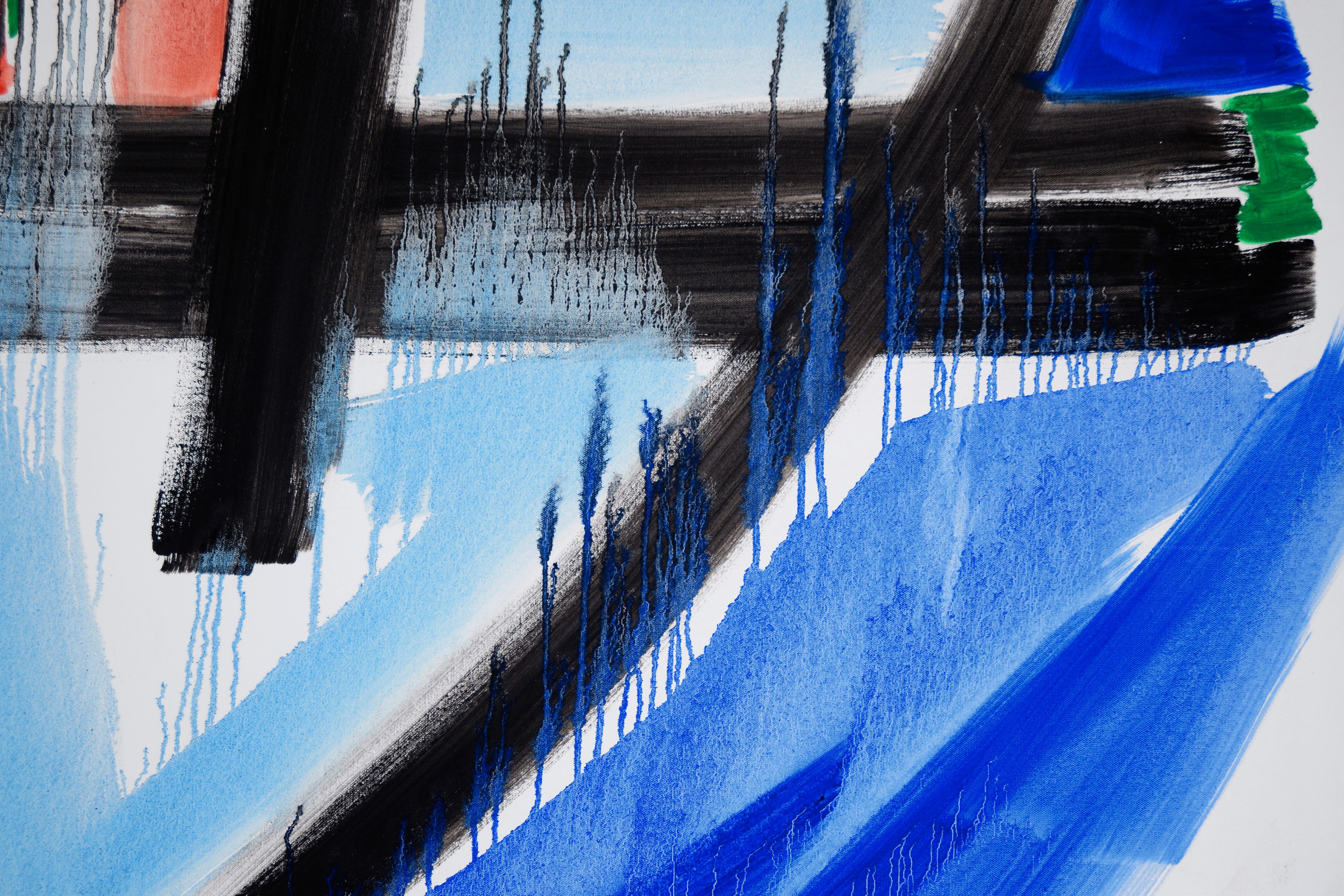 Large-Scale Abstract Composition in Acrylic on Canvas - Blue Abstract Painting by Ellis Hopkins