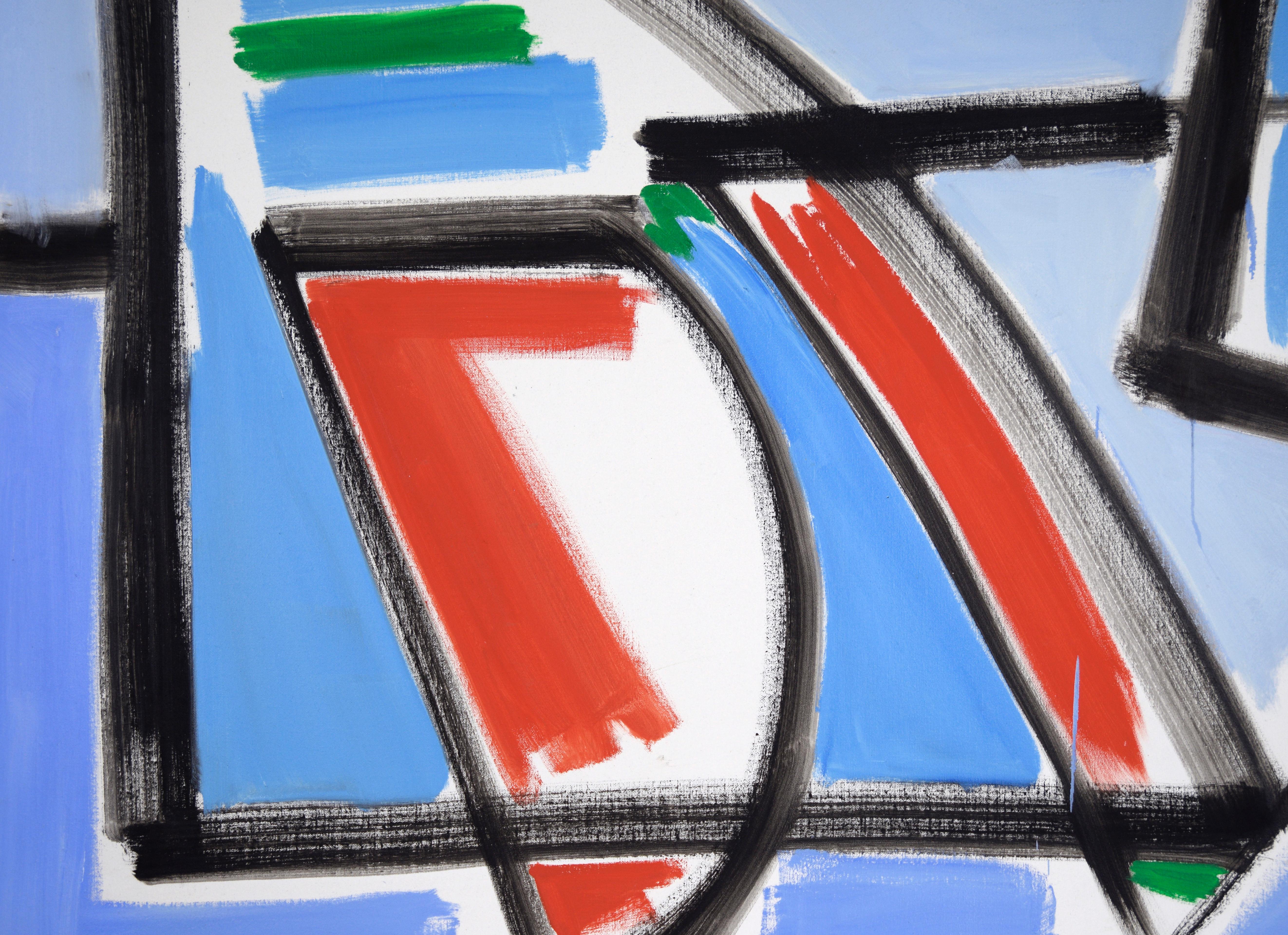 Composizione astratta su grande scala con triangoli in acrilico su tela - Abstract Painting Blu di Ellis Hopkins