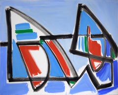 Vintage Large-Scale Abstract Composition with Triangles in Acrylic on Canvas