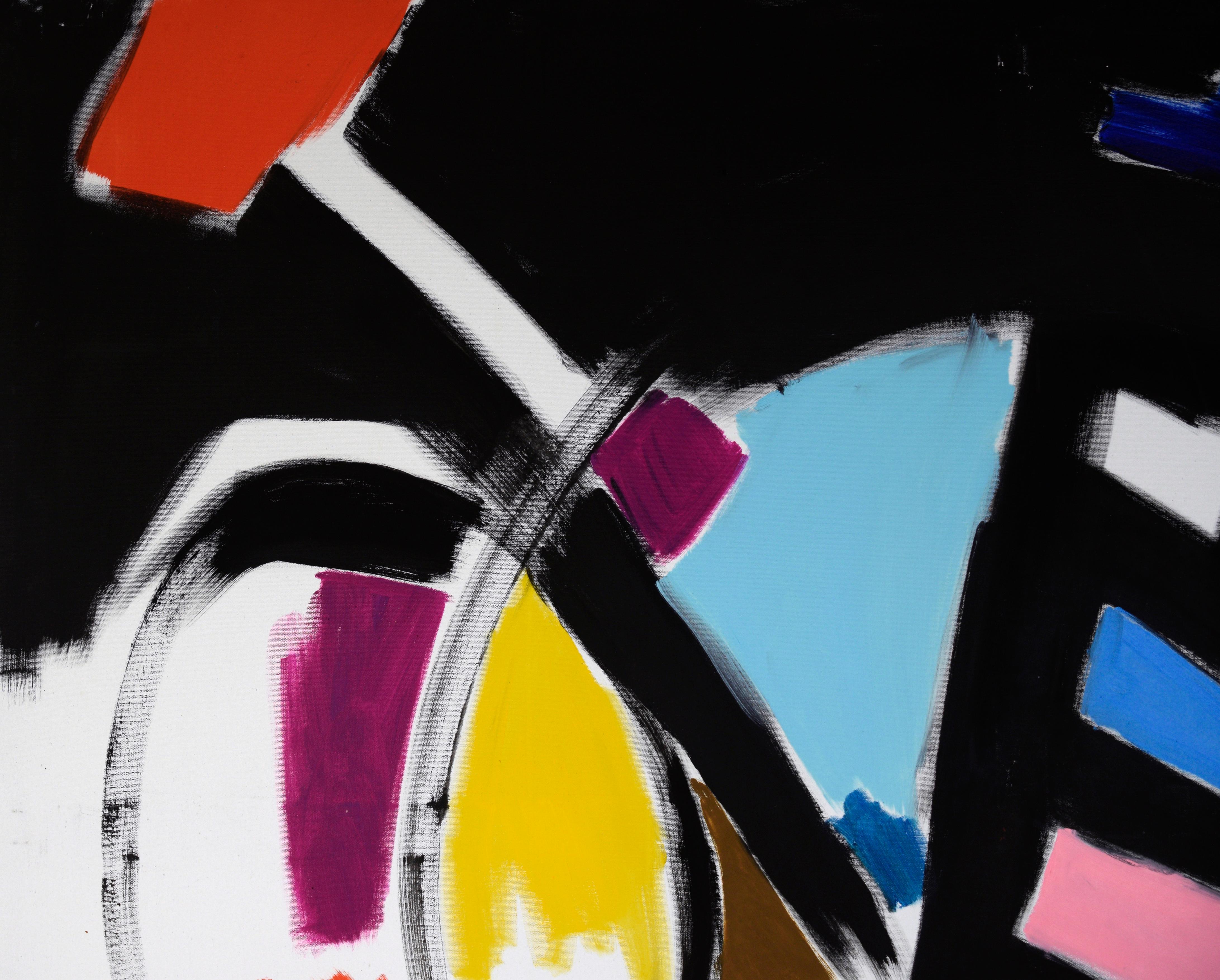Large-Scale Multicolored Gestural Abstraction with Circle in Acrylic on Canvas - Painting by Ellis Hopkins