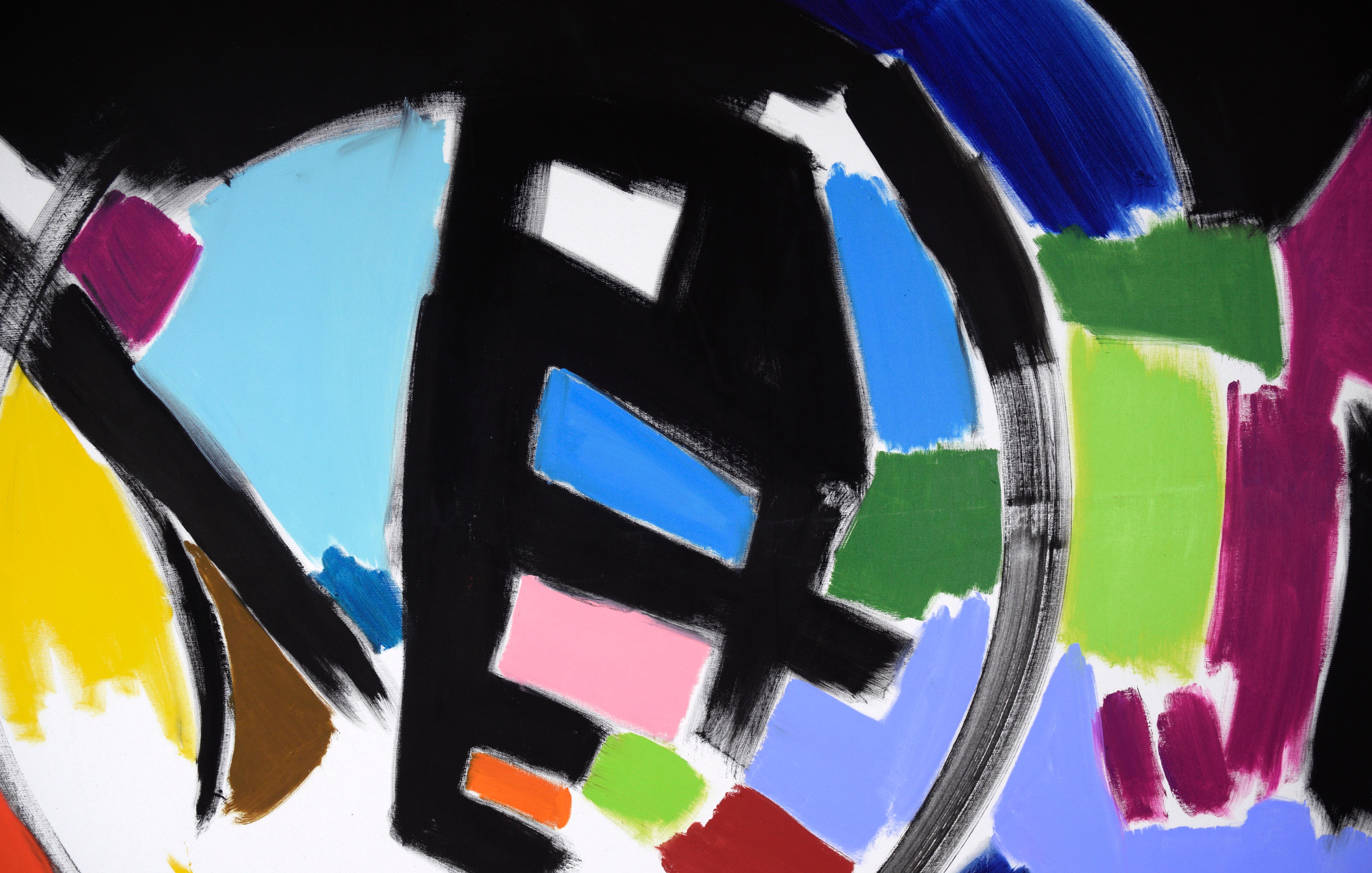 Large-Scale Multicolored Gestural Abstraction with Circle in Acrylic on Canvas - Color-Field Painting by Ellis Hopkins